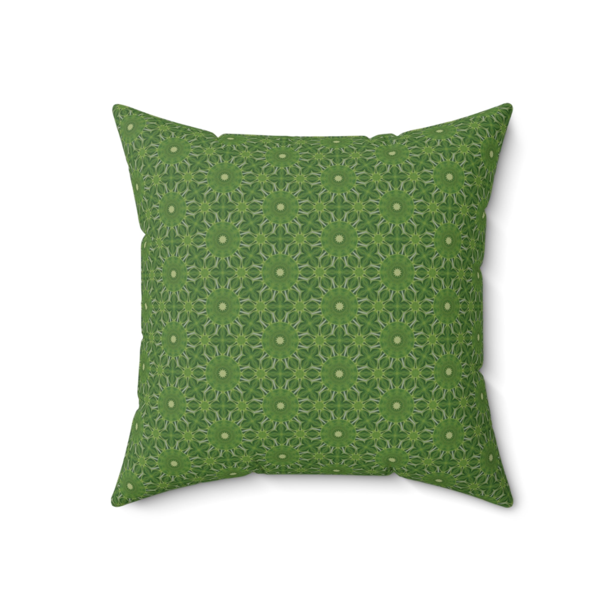Green Floral Mandala Pillow — Decorative Square Throw Cushion