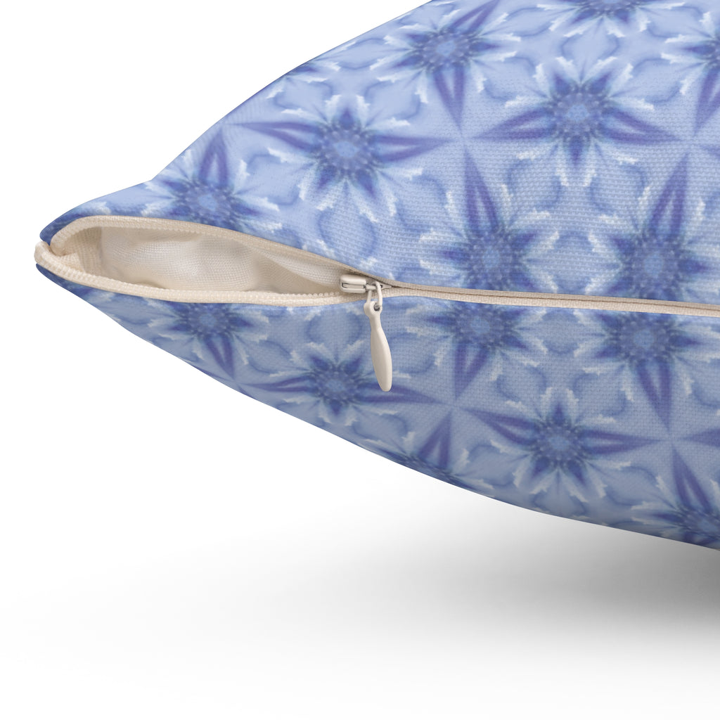 Blue Flower Decorative Pillow — Geometric Floral Pattern Square Throw Pillow