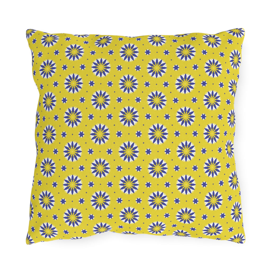 Outdoor Pillow — Yellow Blue Sunshine Floral Pattern Decorative Cushion for Patio & Porch