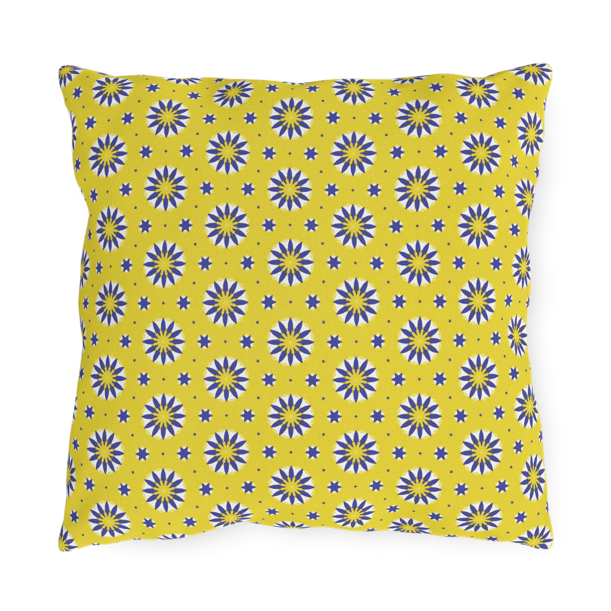 Outdoor Pillow — Yellow Blue Sunshine Floral Pattern Decorative Cushion for Patio & Porch