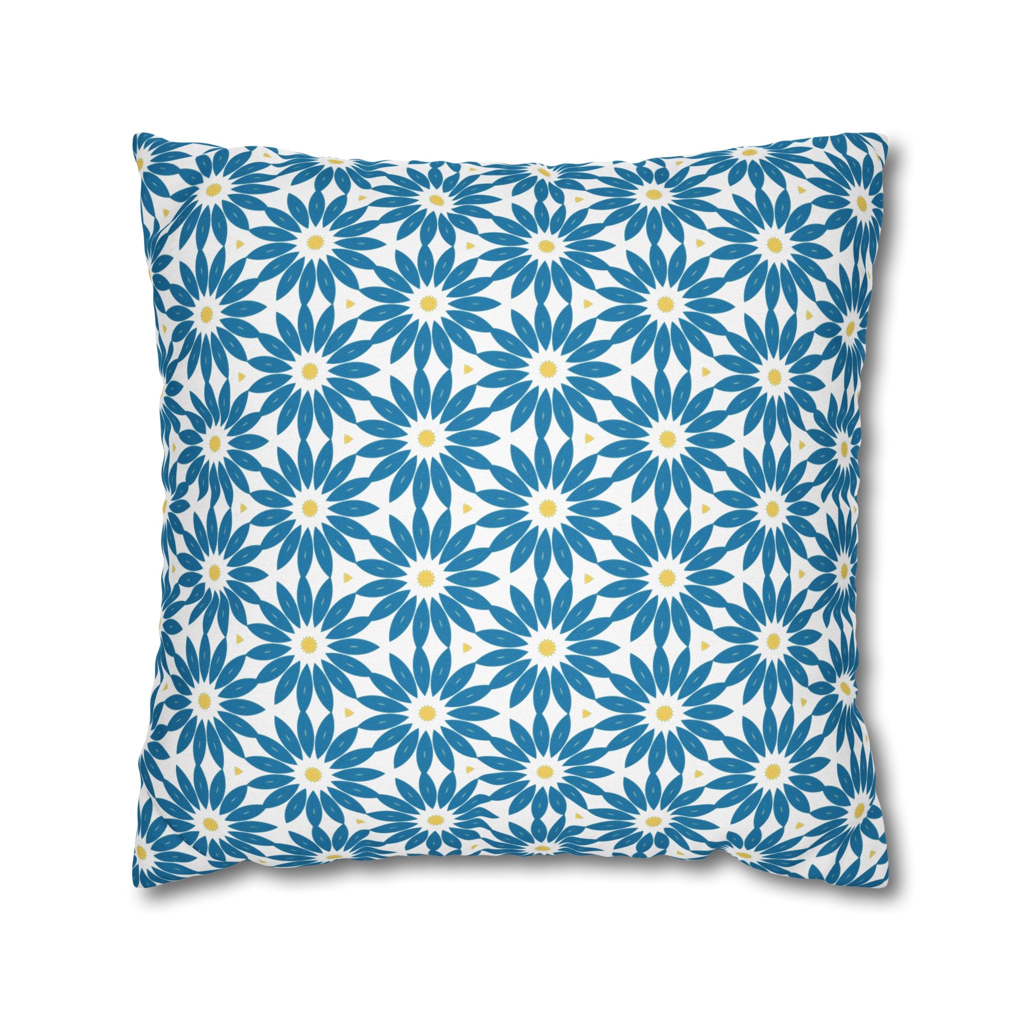 Blue Daisy Pattern THROW PILLOW COVER — Decorative Floral Square Throw Pillow Cover