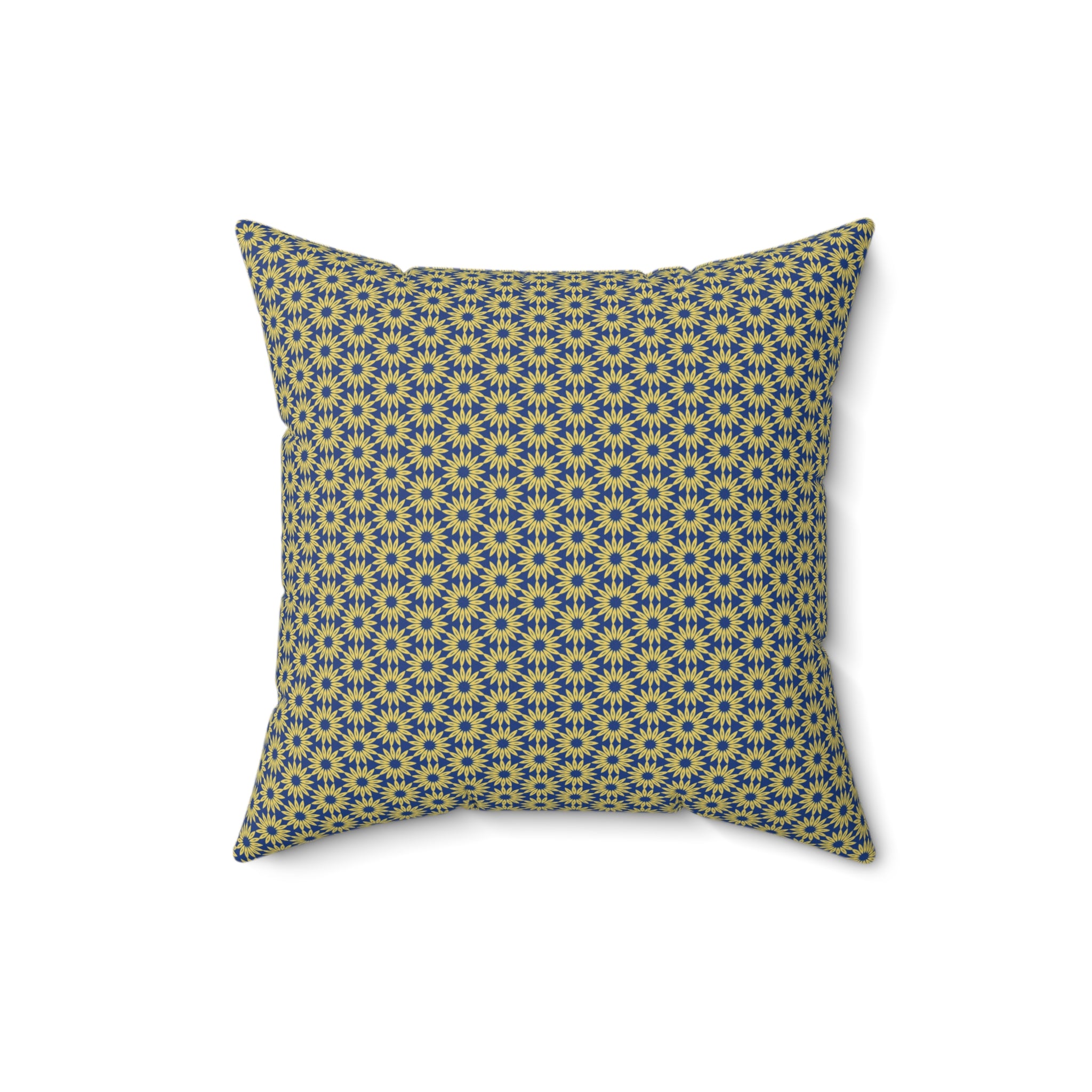 Sunburst Floral Throw Pillow — Yellow & Blue Geometric Accent Cushion