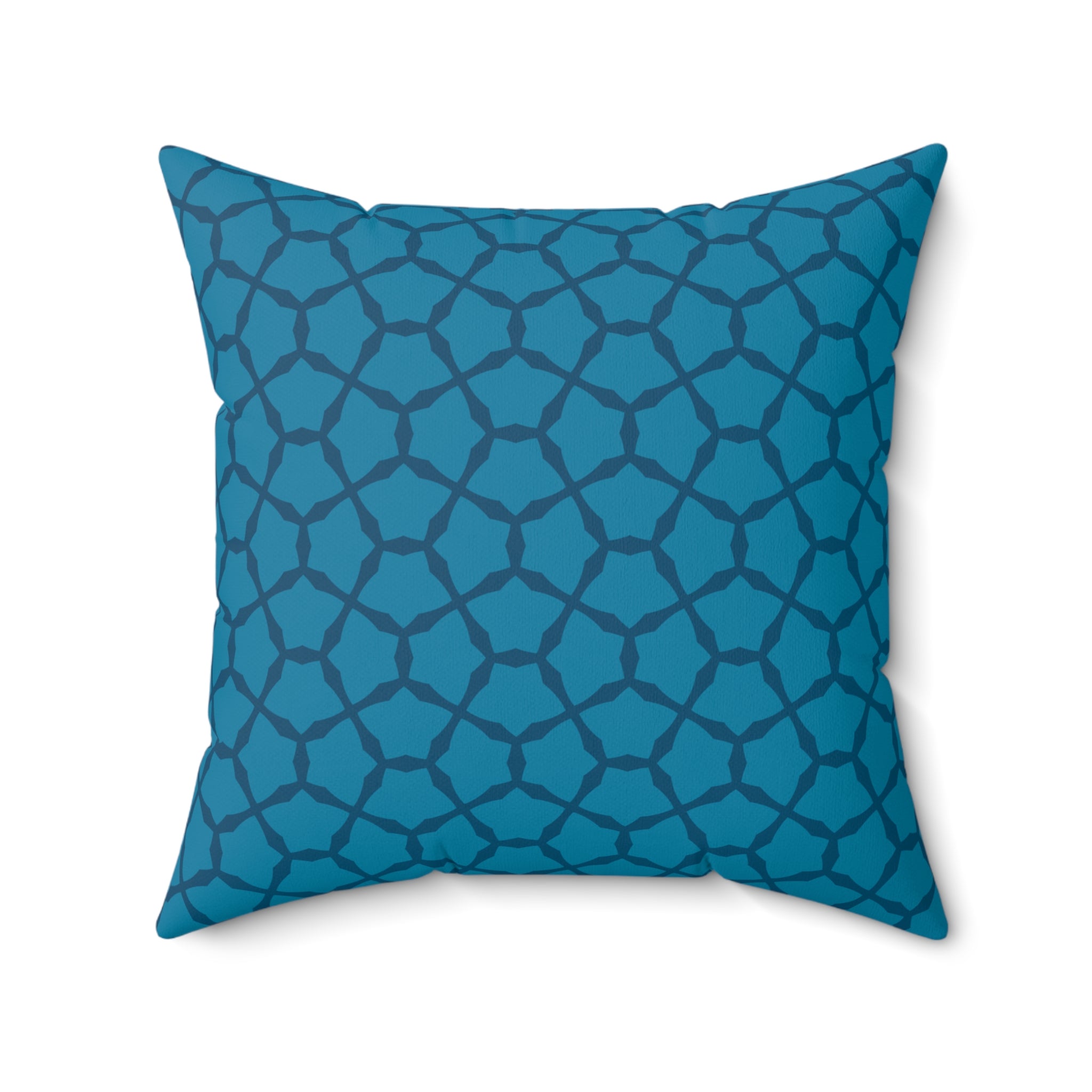 Blue Geometric Lattice Throw Pillow — Modern Decorative Square Cushion