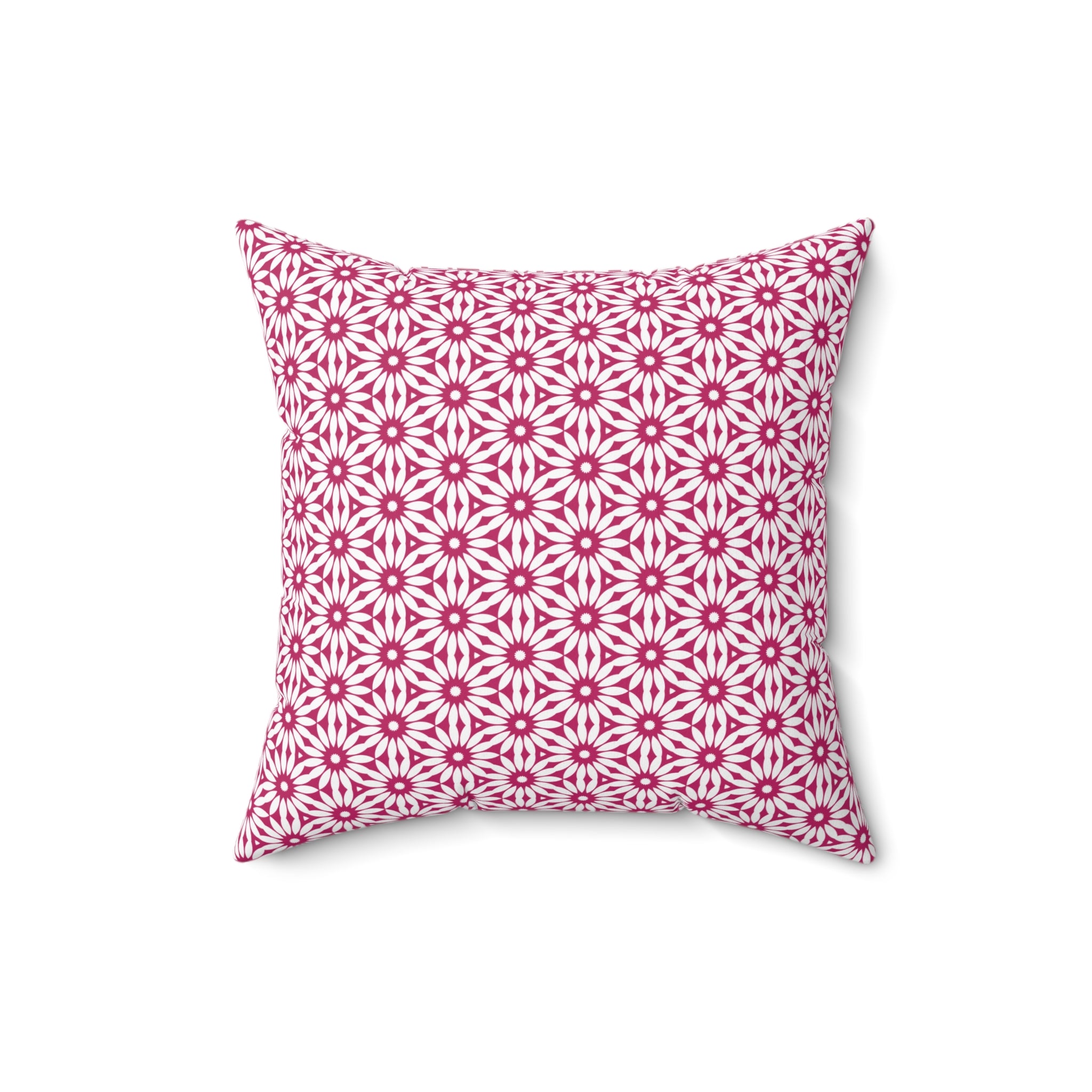 Pink Geometric Daisy Pattern Square Pillow — Decorative Throw Cushion for Living Room & Bedroom