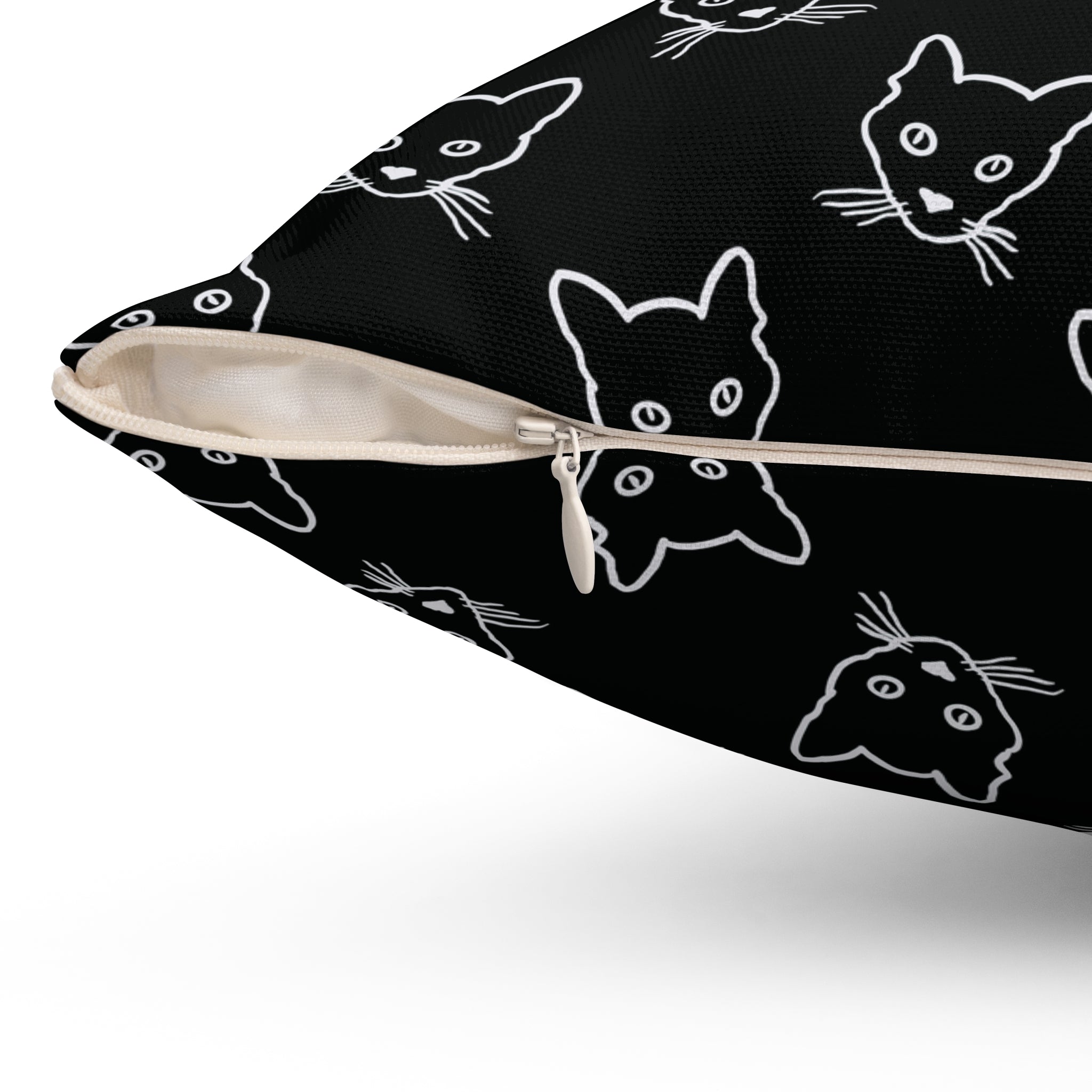 Black Cat Sketch Pattern Throw Pillow — Cute Minimal Kitty Faces Decorative Cushion