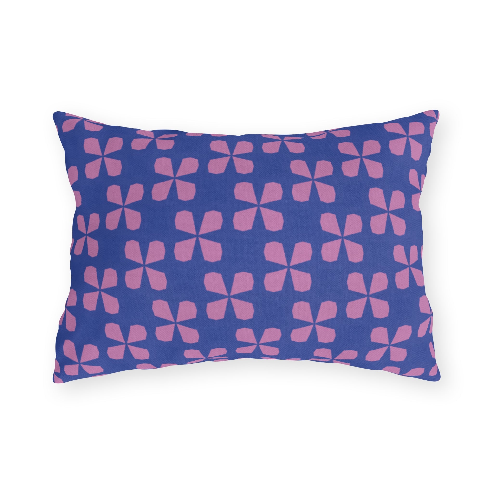Blue & Pink Floral Outdoor Pillow - Retro Petal Pattern Patio Cushion