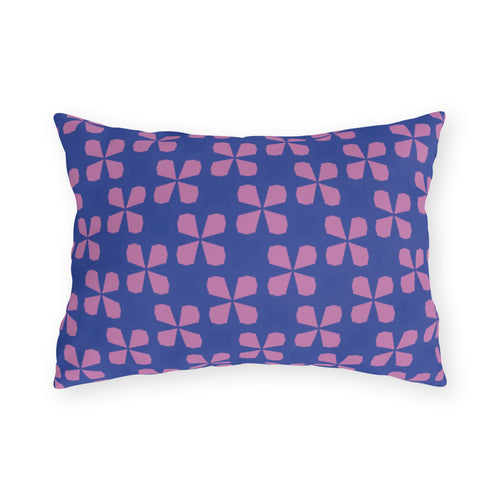 Blue & Pink Floral Outdoor Pillow - Retro Petal Pattern Patio Cushion