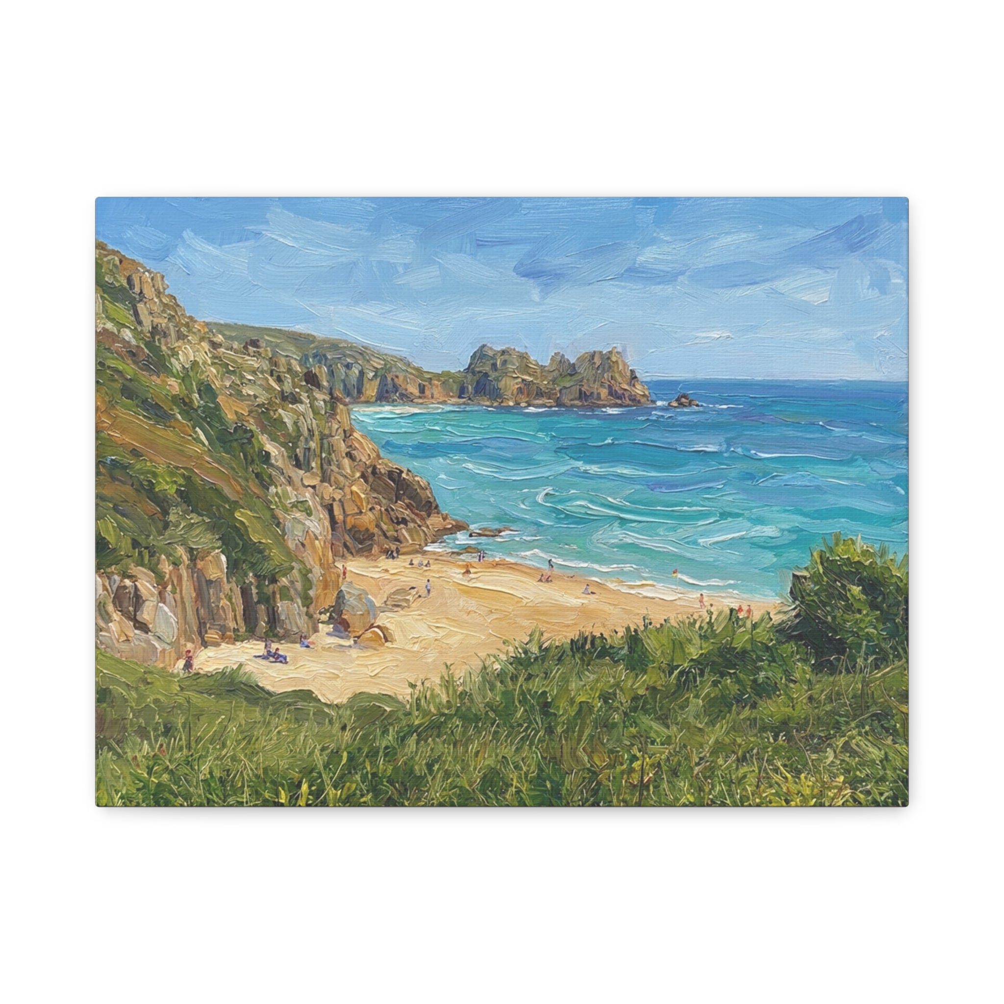 Cornwall Coastal Cliff Beach Matte Canvas Print — Serene Seascape Wall Art