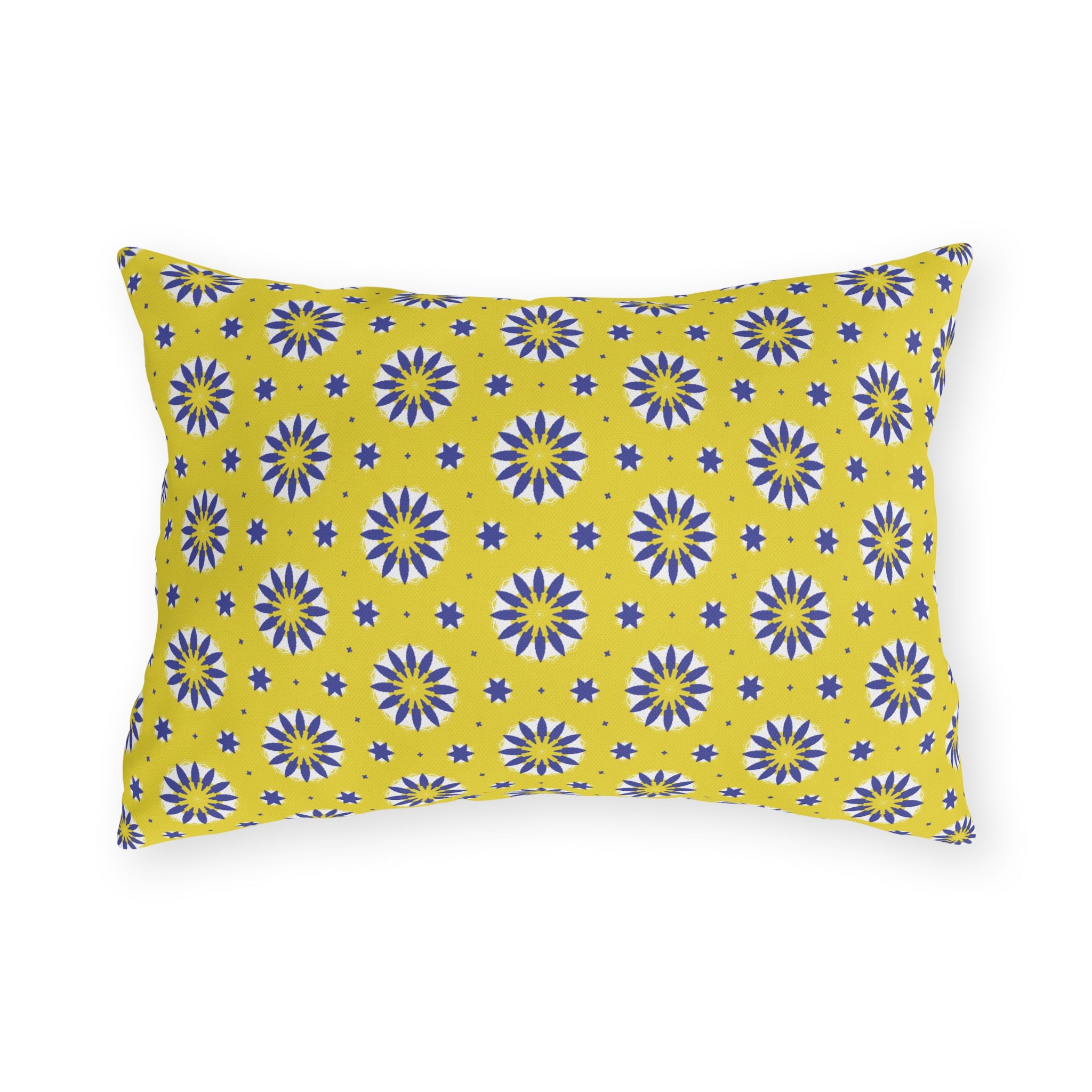 Outdoor Pillow — Yellow Blue Sunshine Floral Pattern Decorative Cushion for Patio & Porch