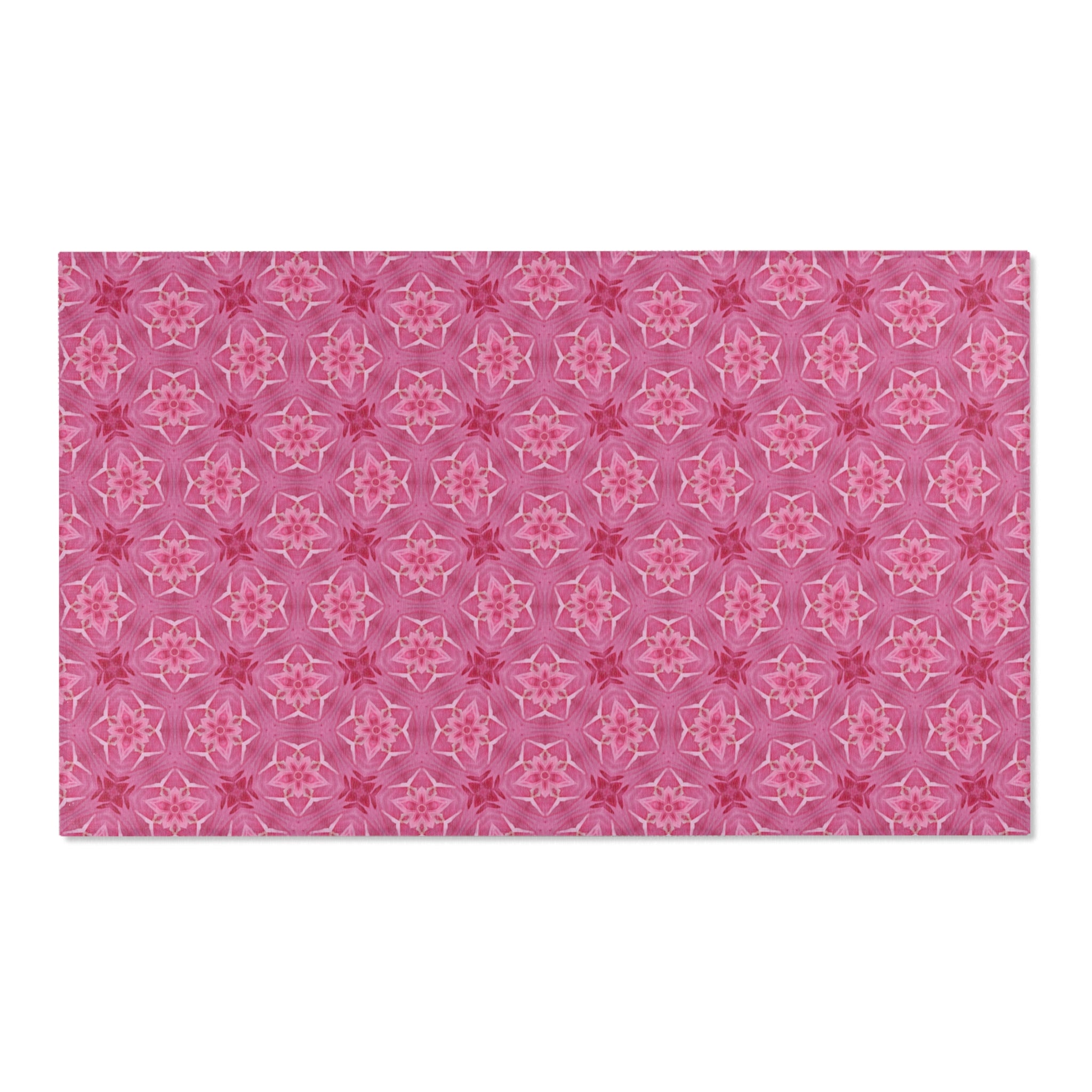 Pink Floral Kaleidoscope Area Rug — Boho Bedroom Accent Rug