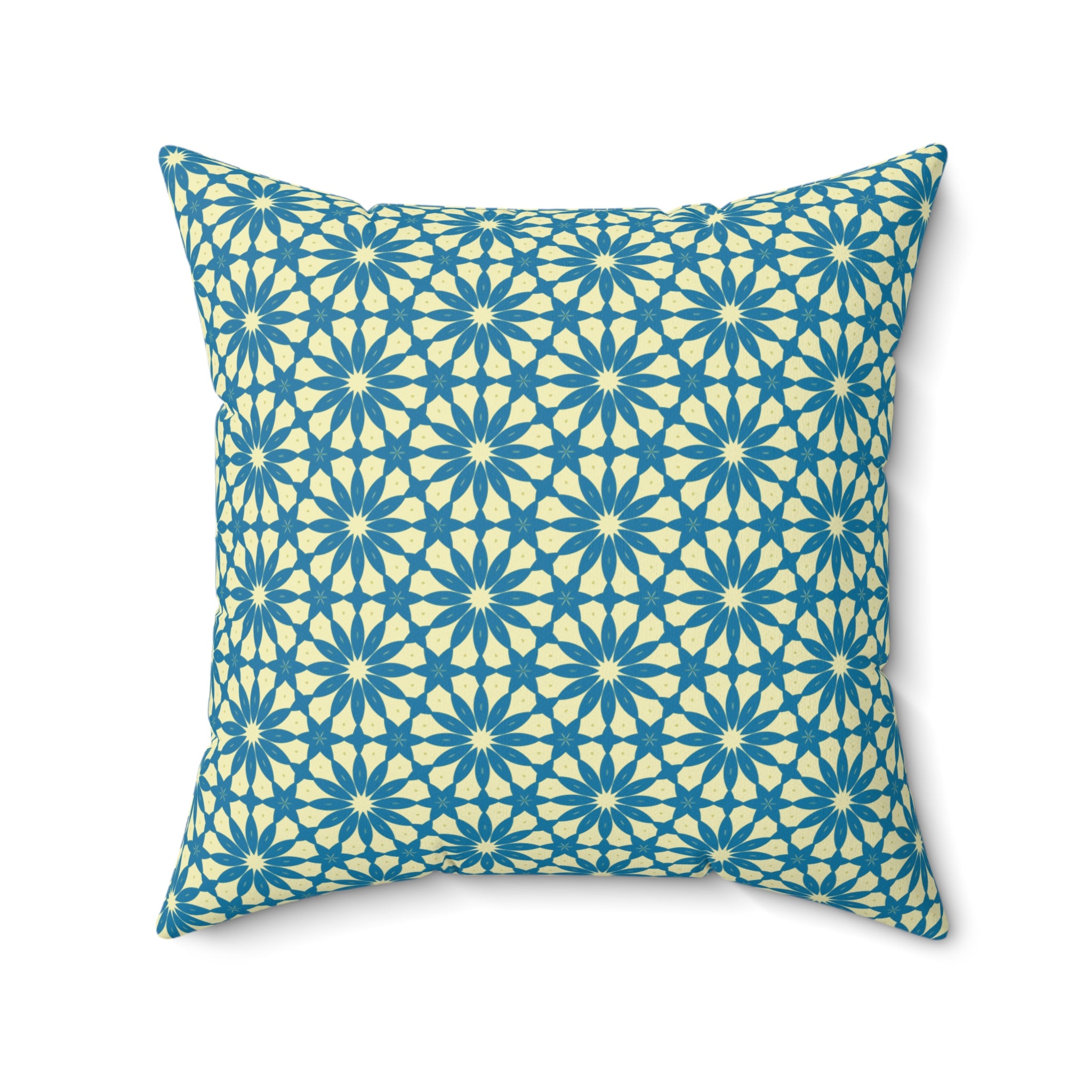 Geometric Teal Daisy Pattern Pillow