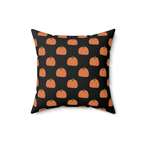 Black Halloween Pumpkin Pattern Pillow — Spun Polyester Decorative Throw Pillow