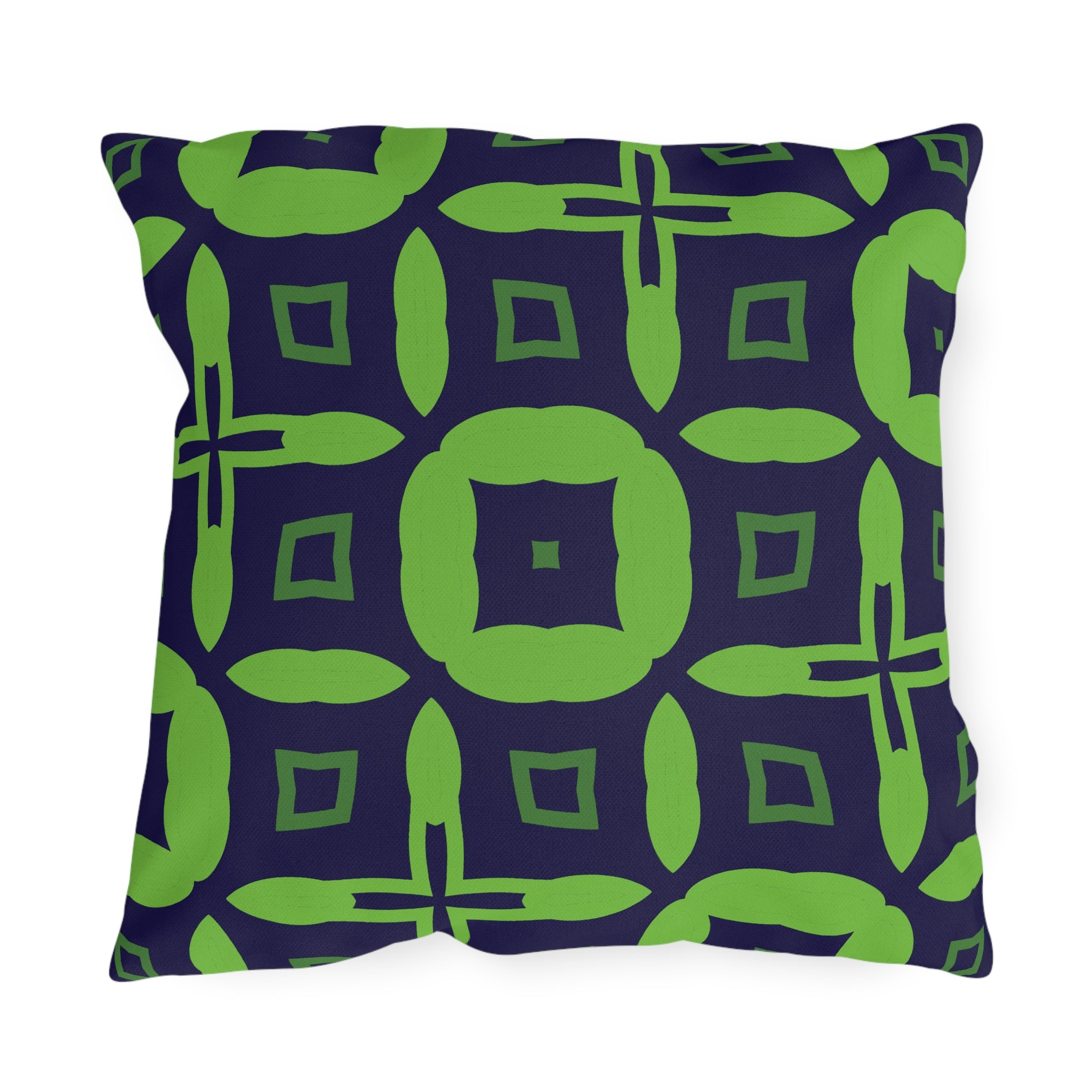 Outdoor Pillow — Navy & Lime Geometric Patio Cushion