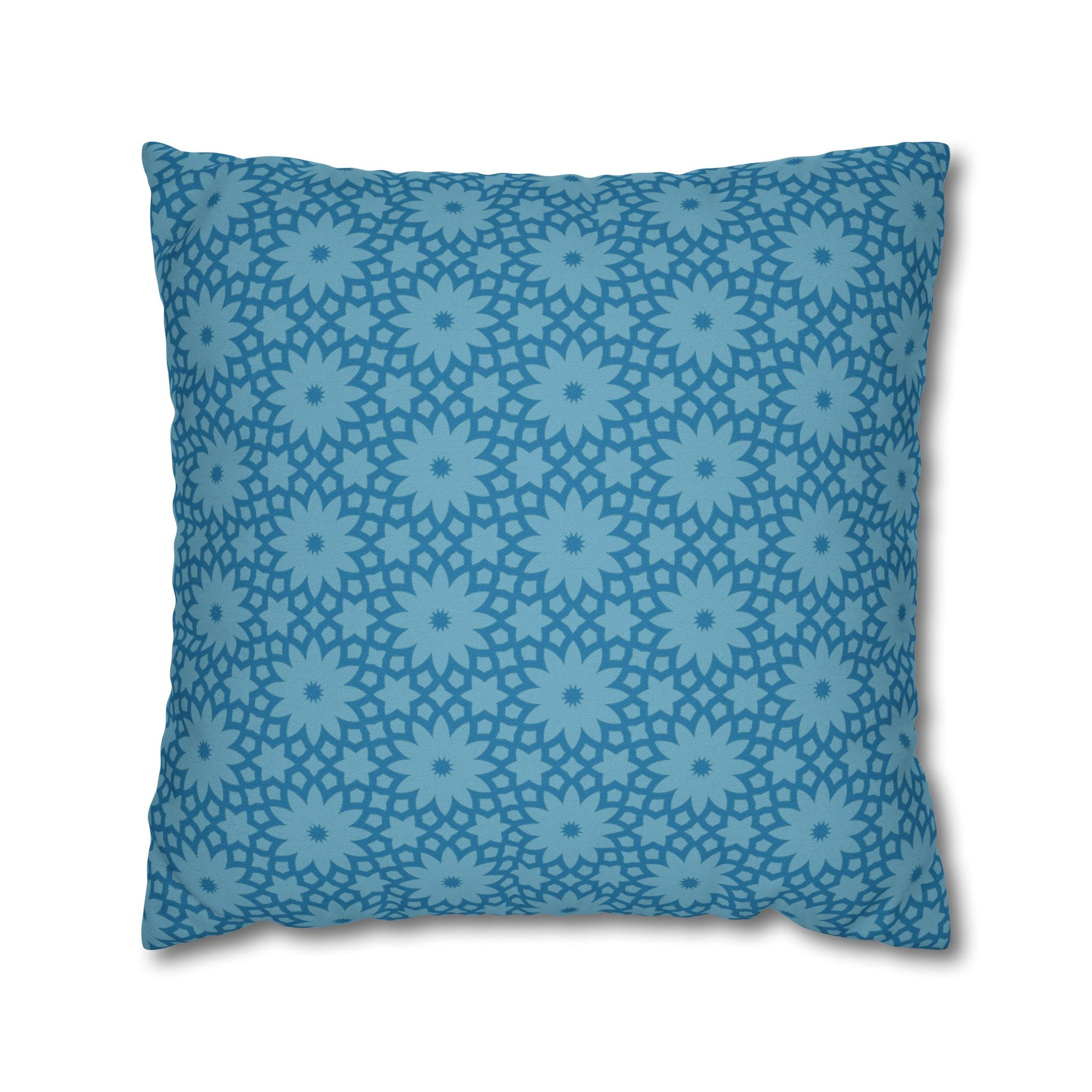 Blue Floral Geometric THROW PILLOW COVER — Square Decorative Pillow Cover