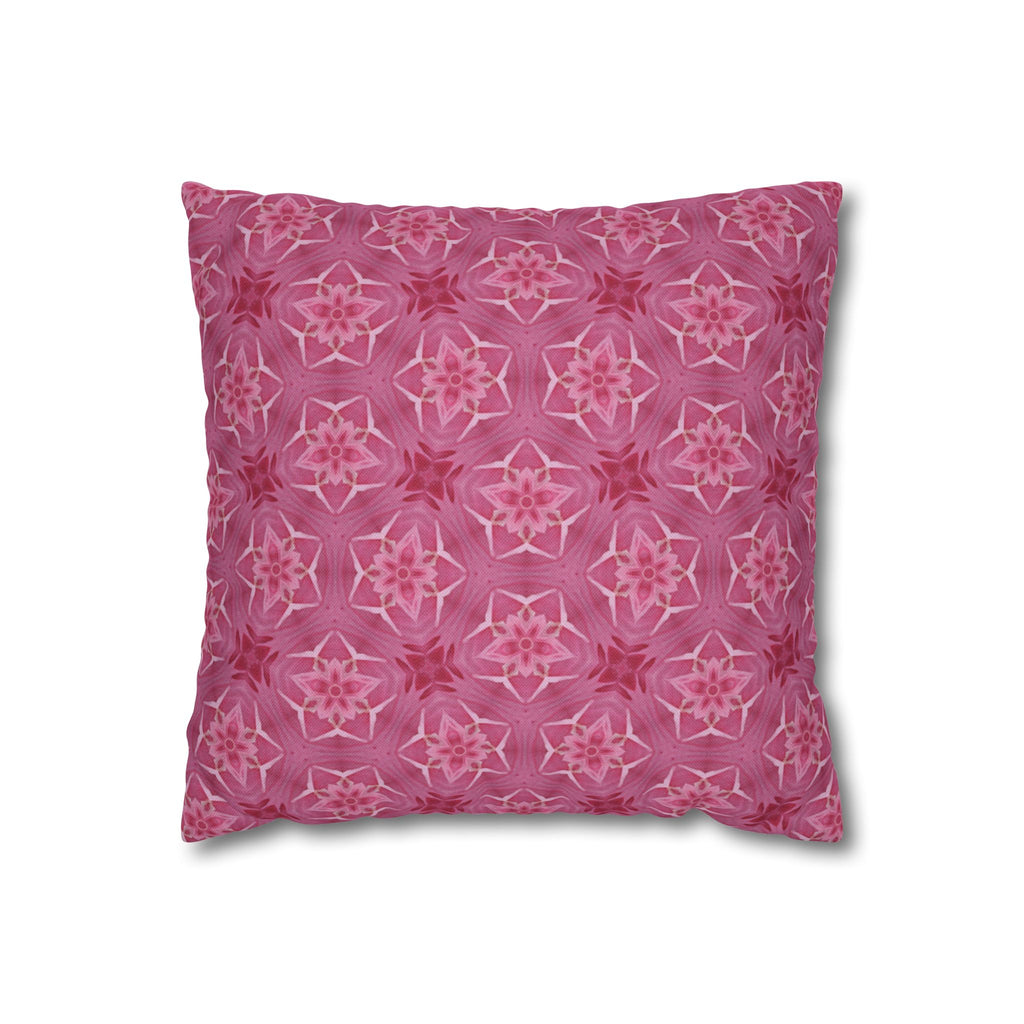 Pink Floral Fleur Kaleidoscope Decorative THROW PILLOW COVER— Floral Pattern Square Throw Pillow Cover