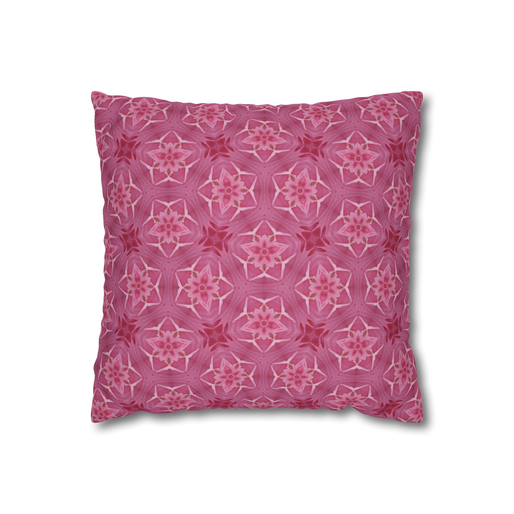 Pink Floral Fleur Kaleidoscope Decorative THROW PILLOW COVER— Floral Pattern Square Throw Pillow Cover