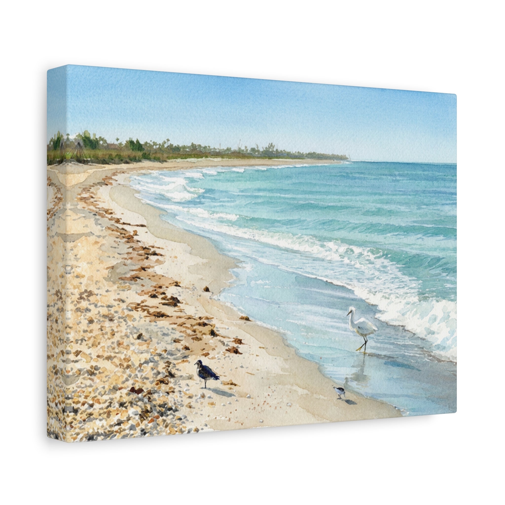 Seaside Shoreline Canvas Wall Art — Coastal Beach Print with Shorebirds