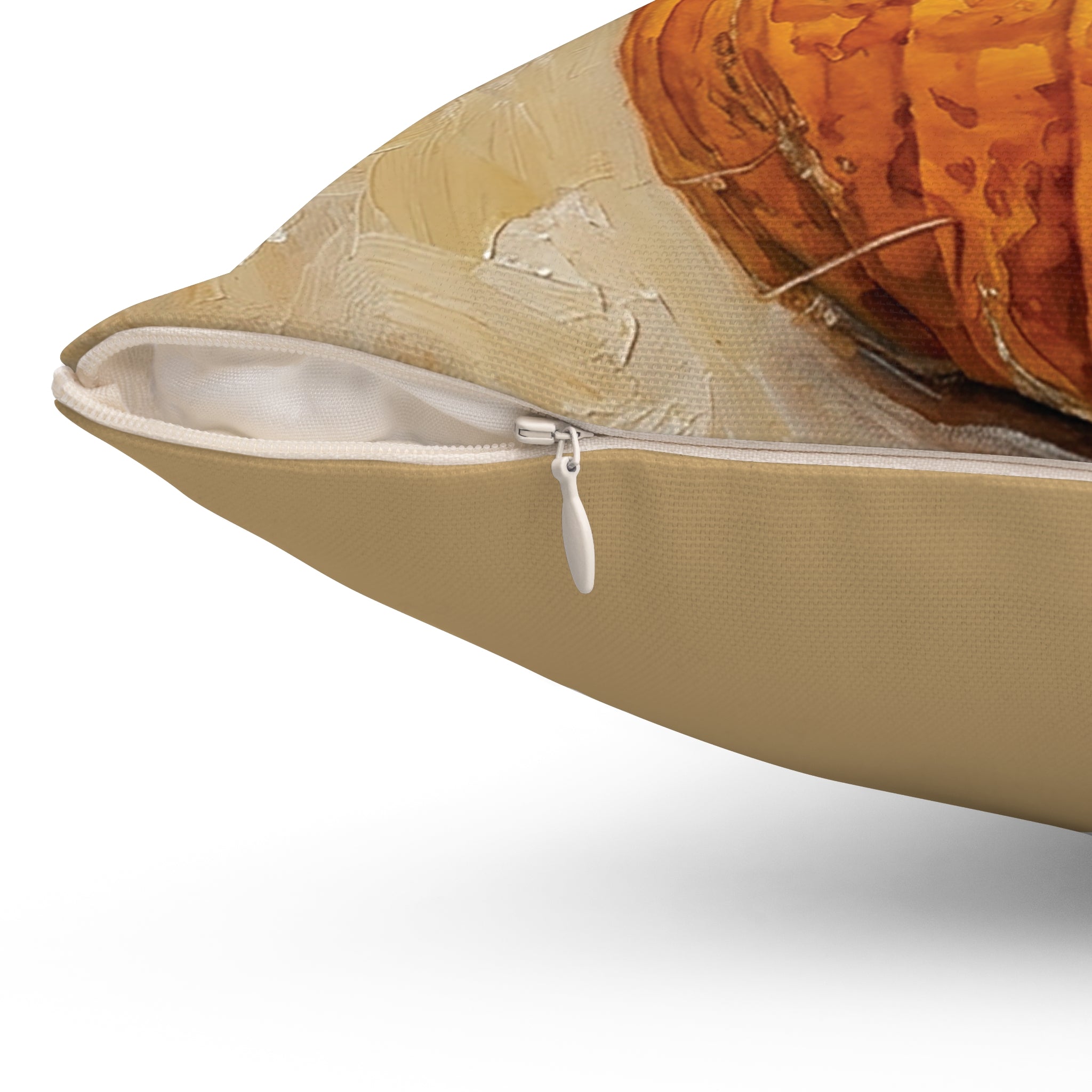 Autumn Pumpkin Decorative Pillow, Beige or Orange Back — Fall Harvest Square Throw Pillow