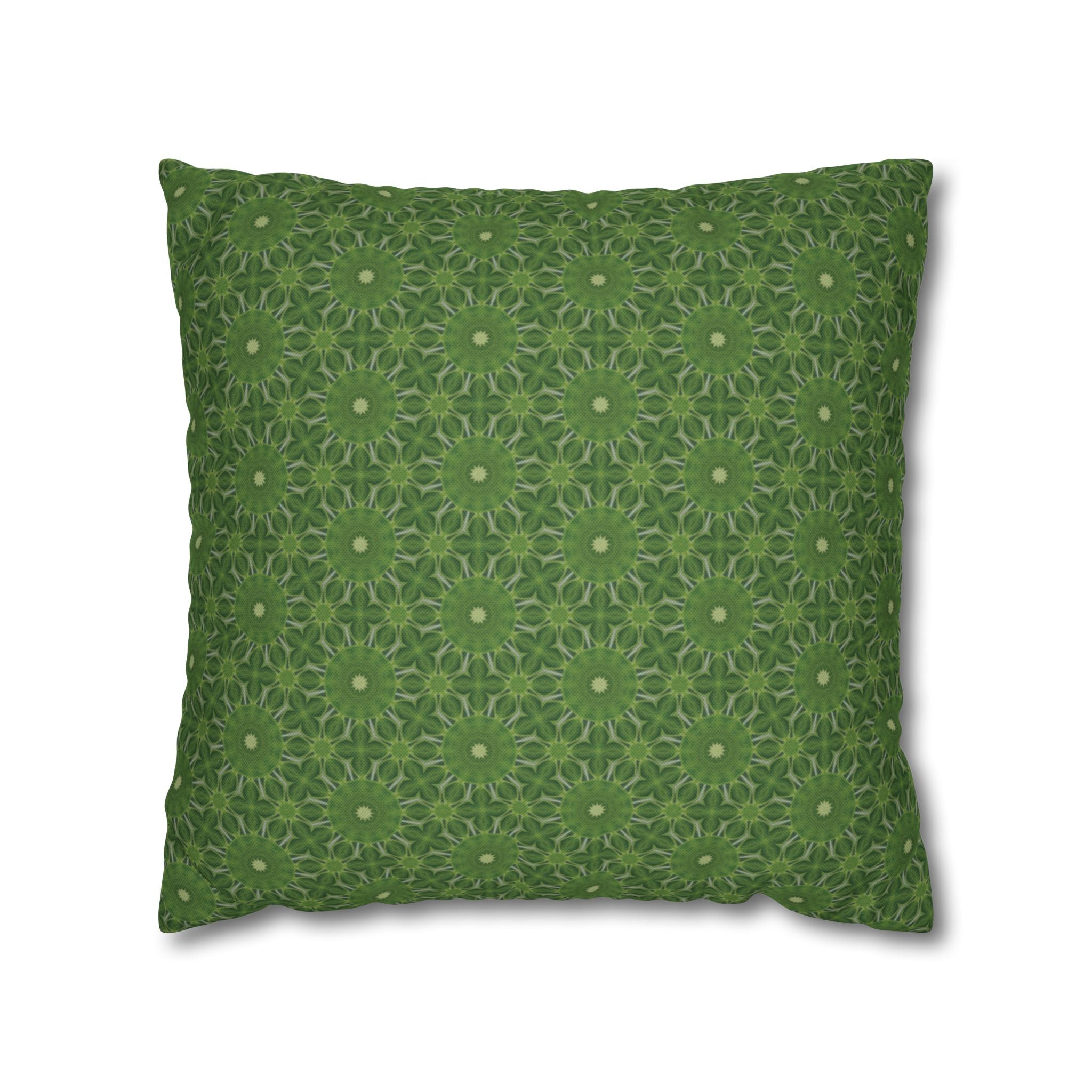 Green Floral Mandala Decorative THROW PILLOW COVER - Spun Polyester Square Pillow Cover