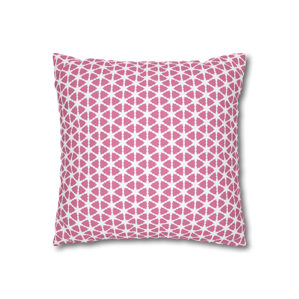 Coconut Ice Pink and White Pattern Throw THROW PILLOW COVER — Modern Triangle Pattern Square Pillowcase