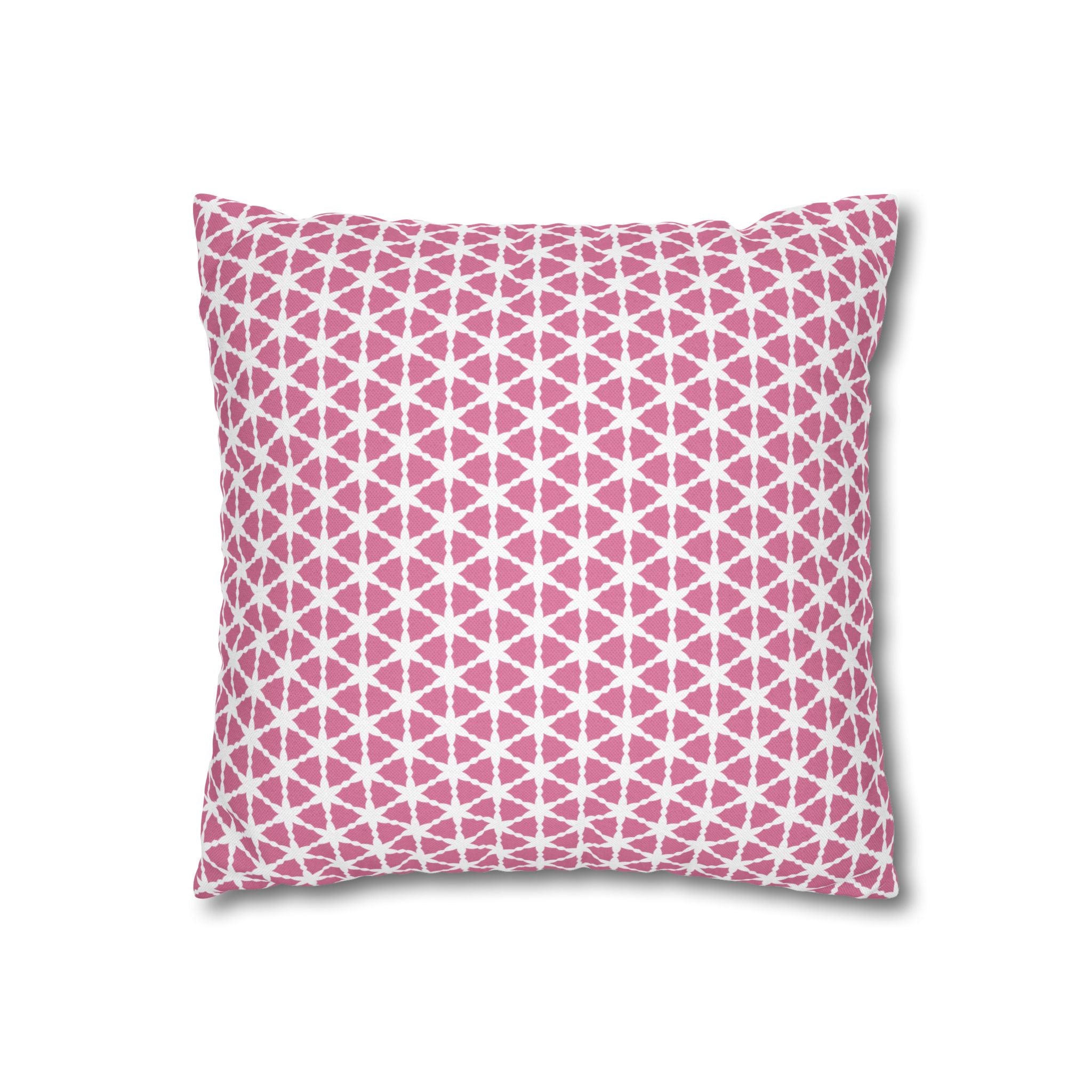 Coconut Ice Pink and White Pattern Throw THROW PILLOW COVER — Modern Triangle Pattern Square Pillowcase
