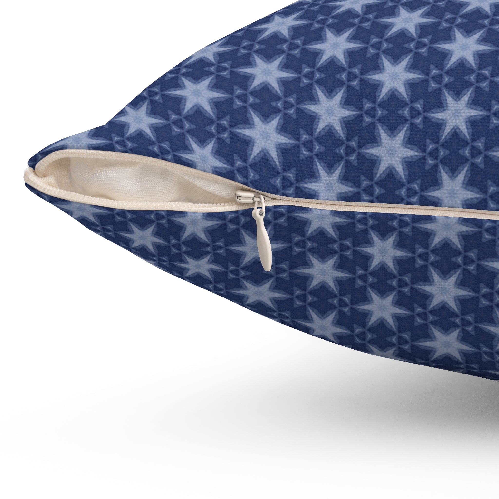Patriotic July 4th Blue Stars Square Pillow — Spun Polyester Patriotic Throw Pillow