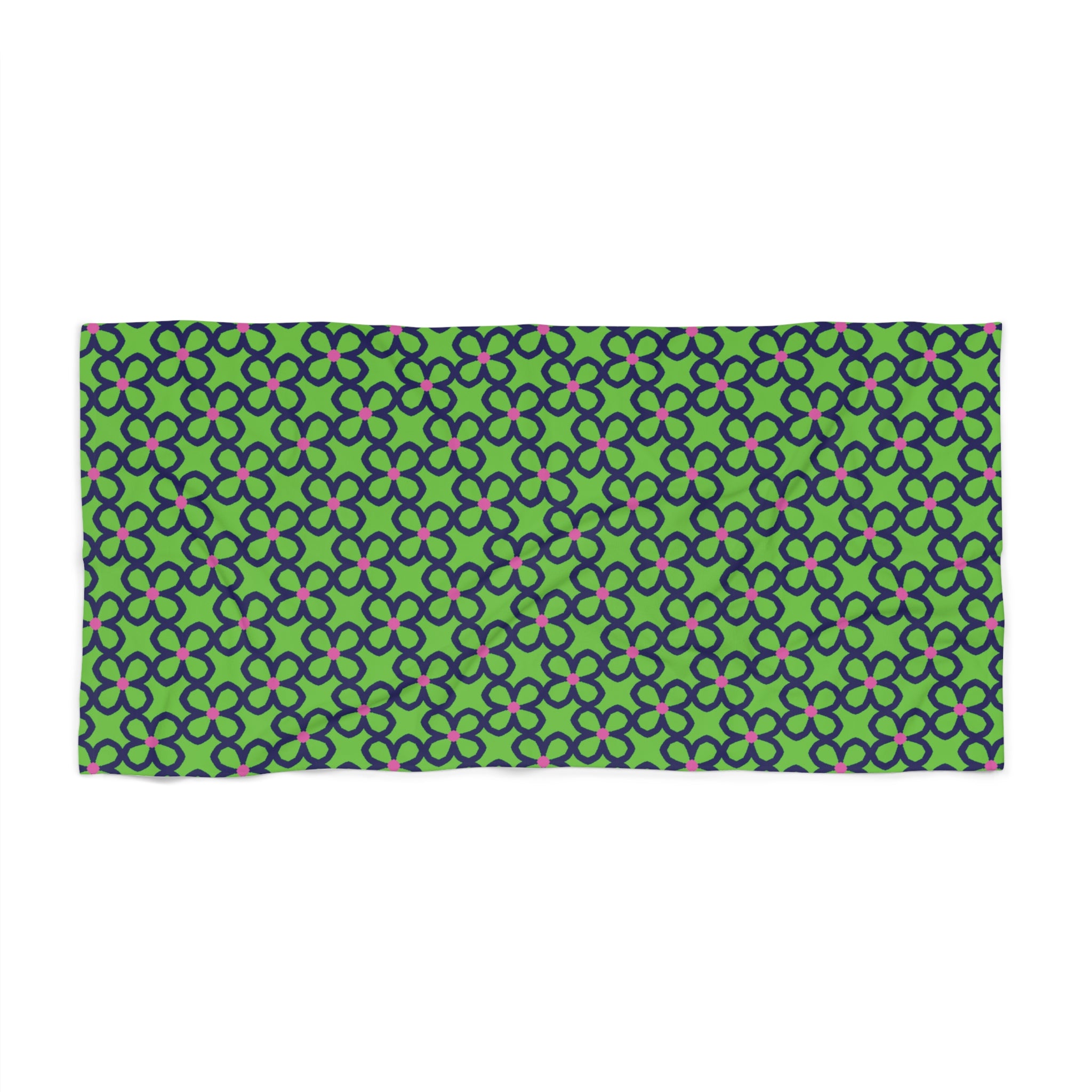 Green Floral Trellis Pattern Beach Towel