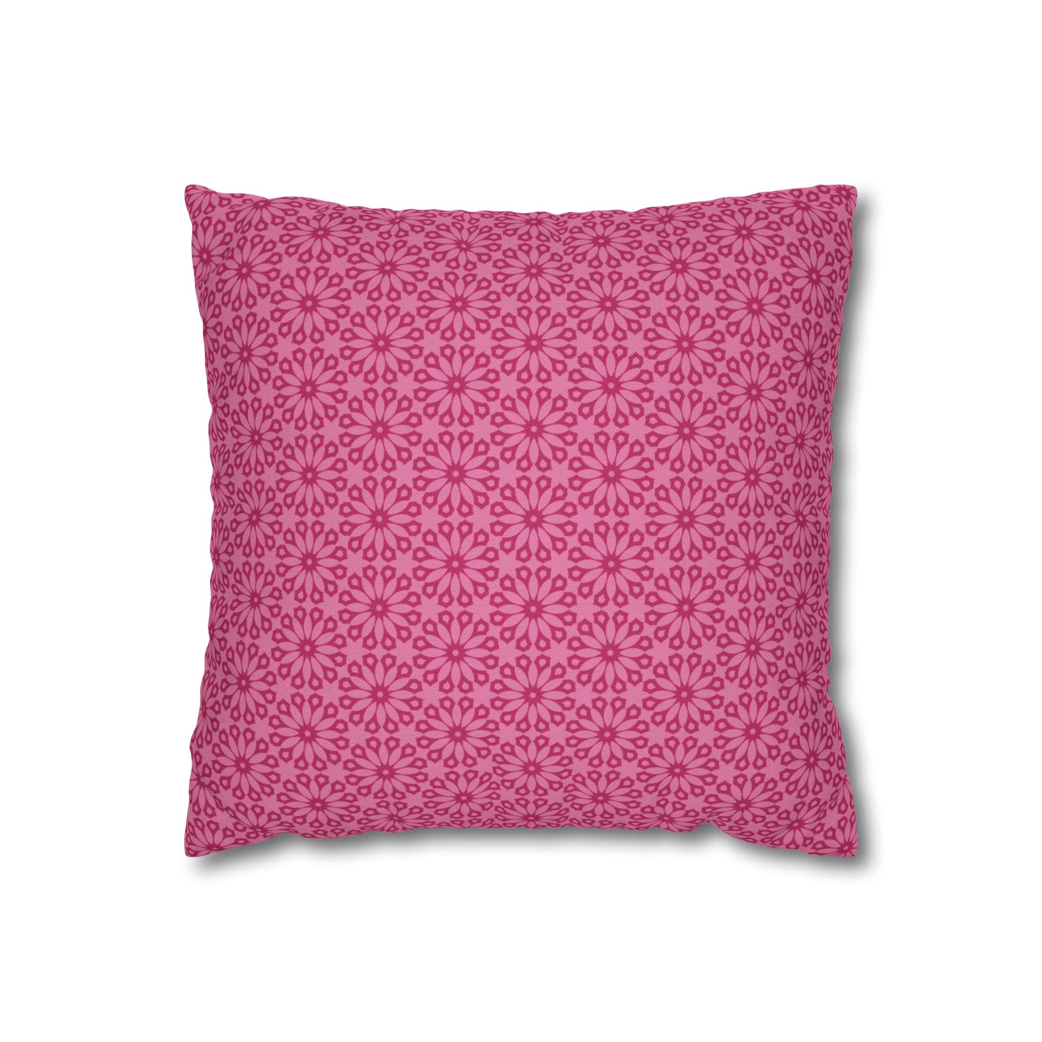 Daisy Bloom Pink Floral Pattern Decorative THROW PILLOW COVER — Spun Polyester Square Pillow Cover