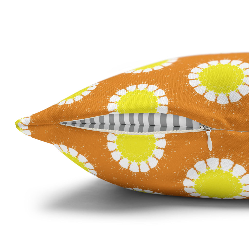 Retro Daisy Pattern THROW PILLOW COVER — Bright Orange & Yellow Decorative Cushion Cover