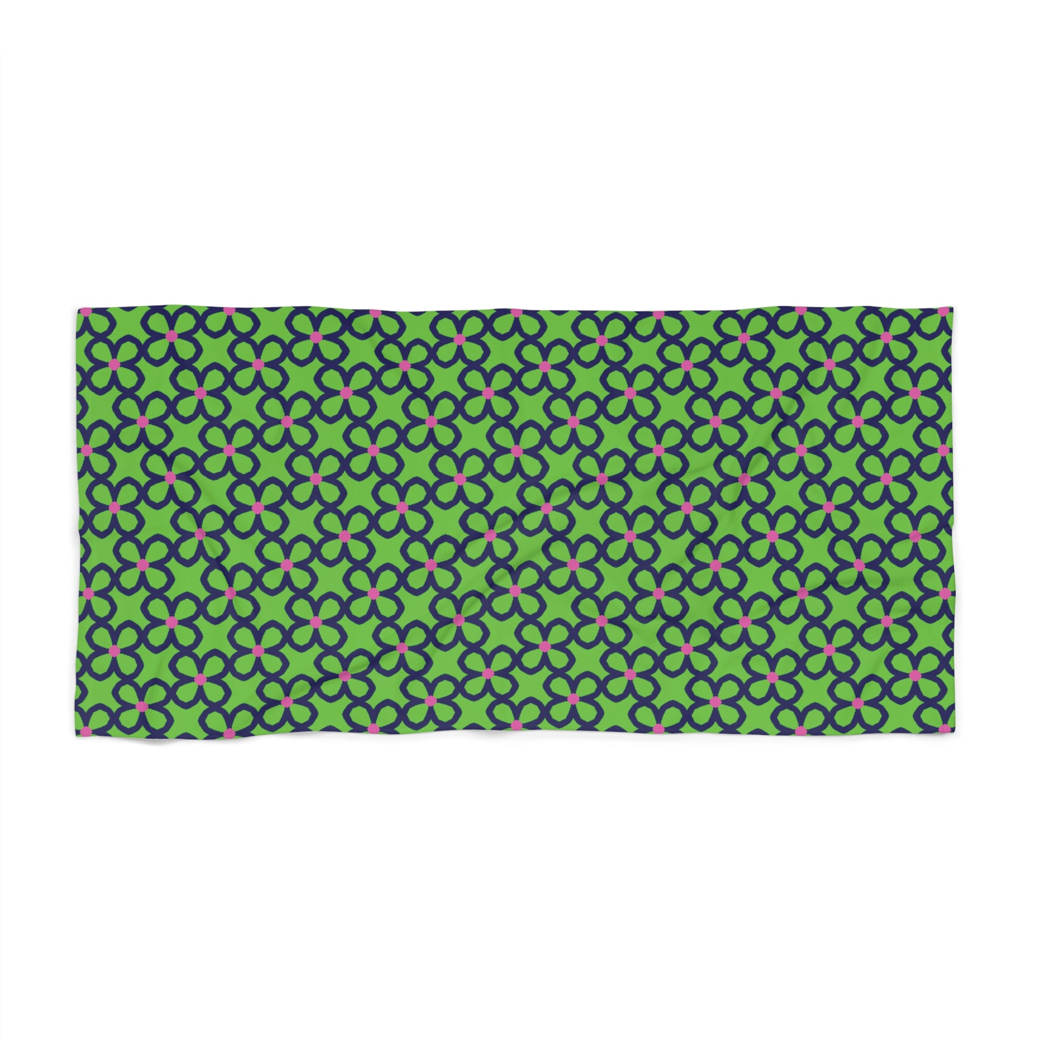 Green Floral Trellis Pattern Beach Towel