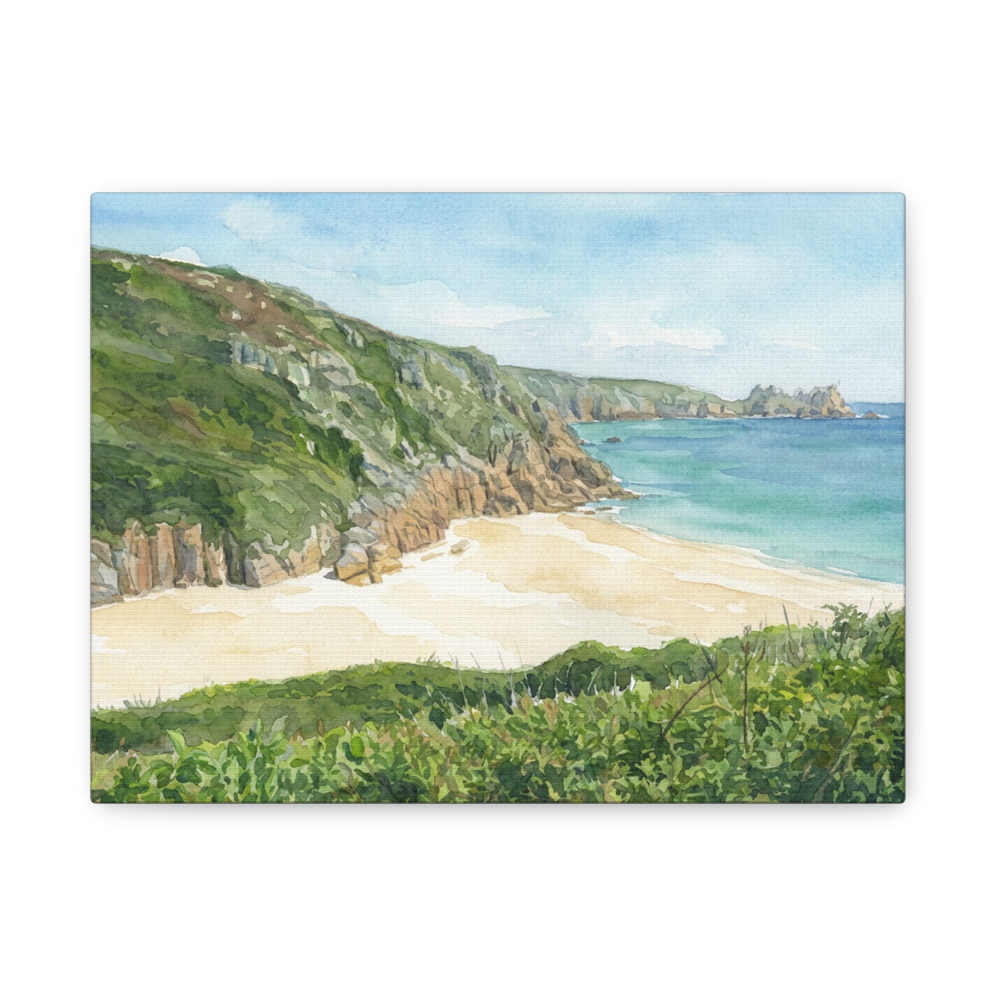 Cornwall Coastal Beach Watercolor Matte Canvas