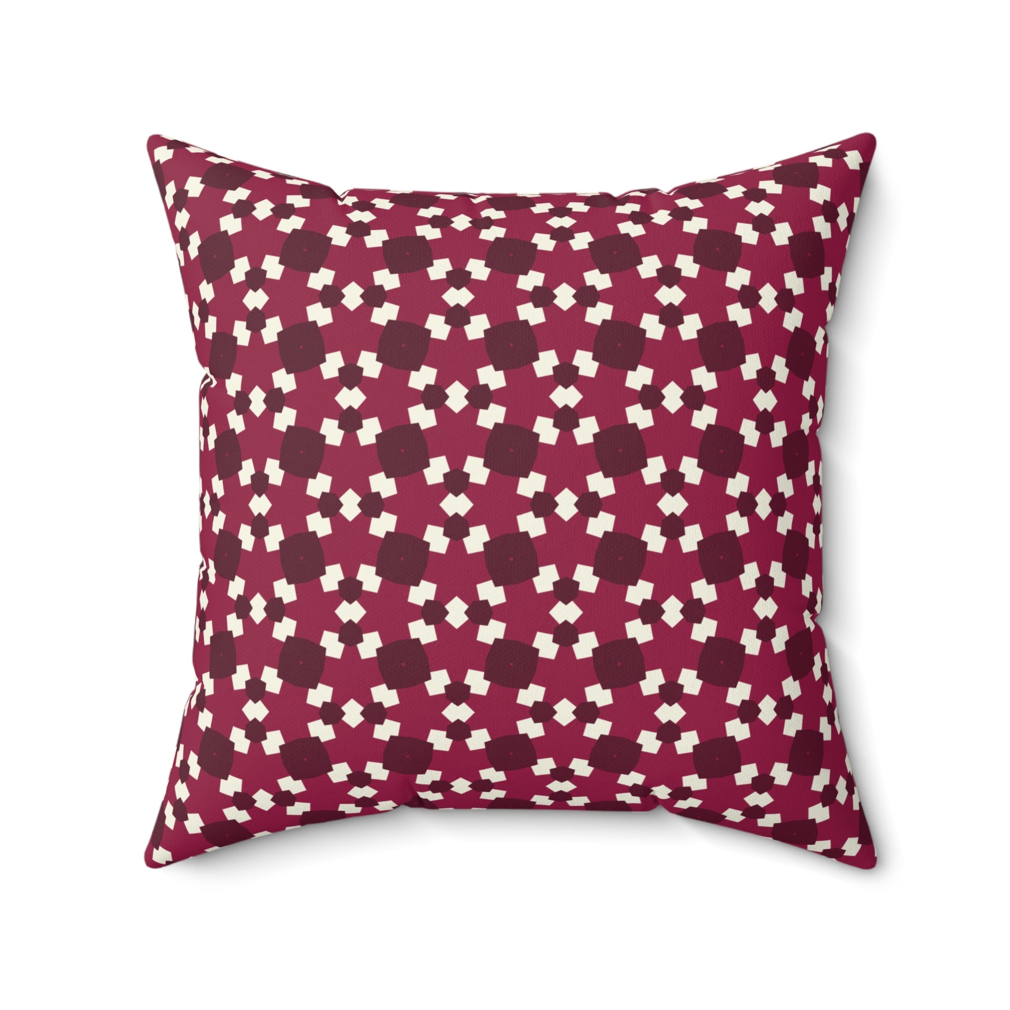 Burgundy Floral Geometric Pattern Pillow – Decorative Square Throw Pillow
