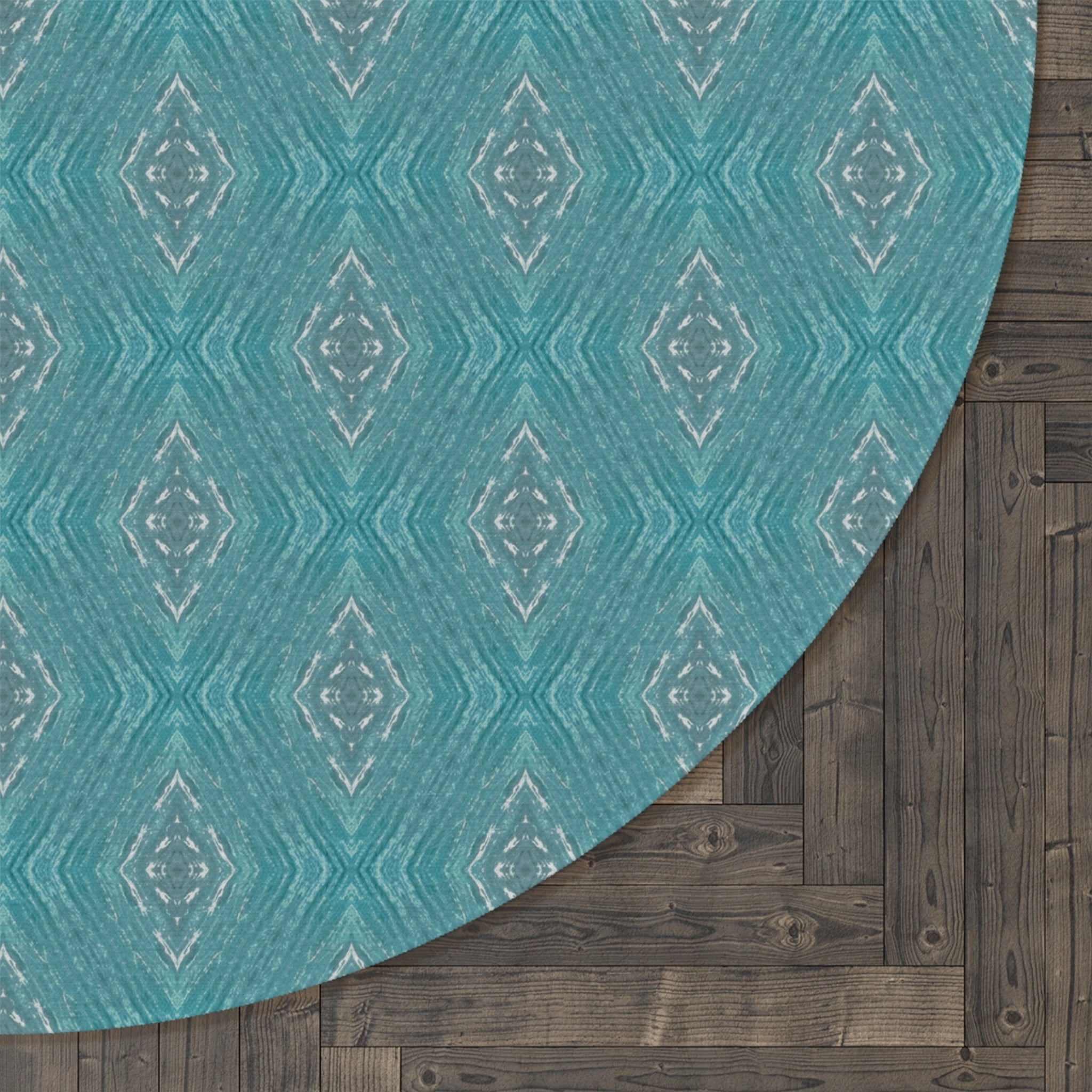 Boho Teal Diamond Round Rug — Vintage-Inspired Area Accent