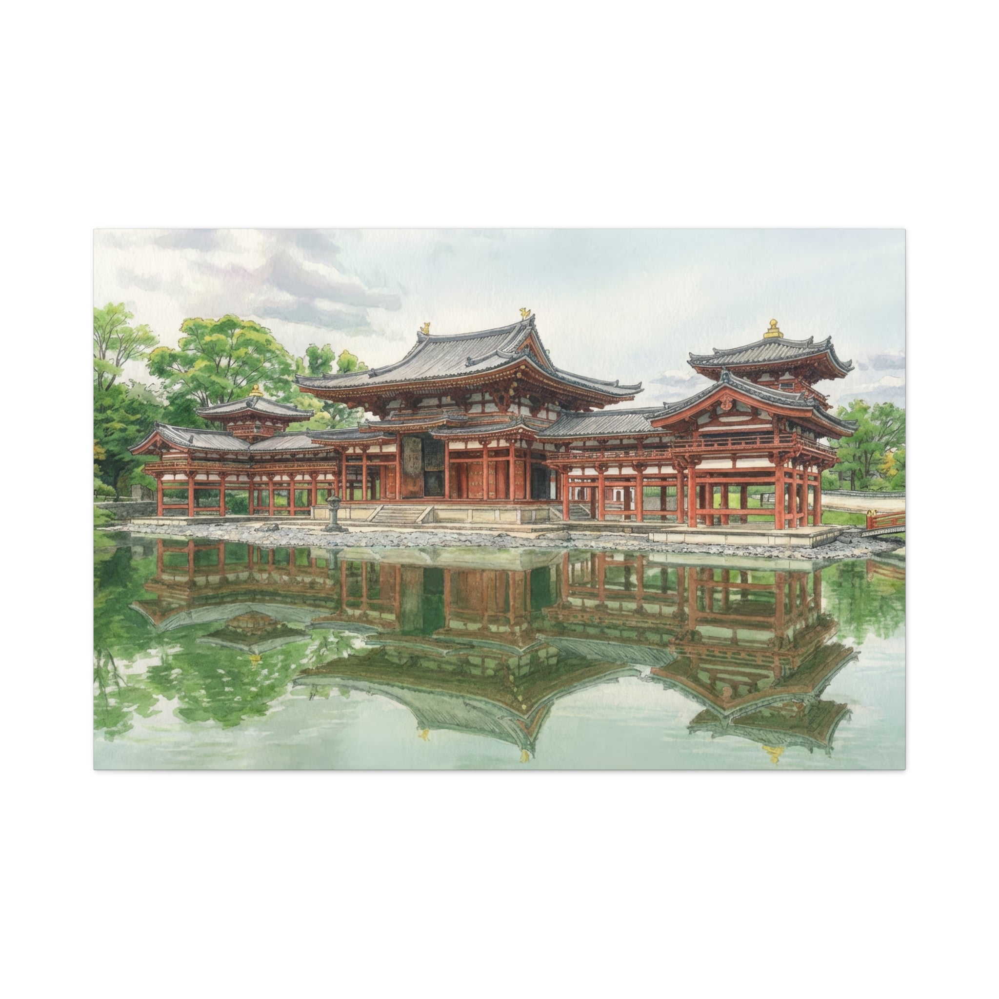 Byodo-In Temple Reflection Matte Canvas Print — Japanese Temple Wall Art, Stretched 1.25"