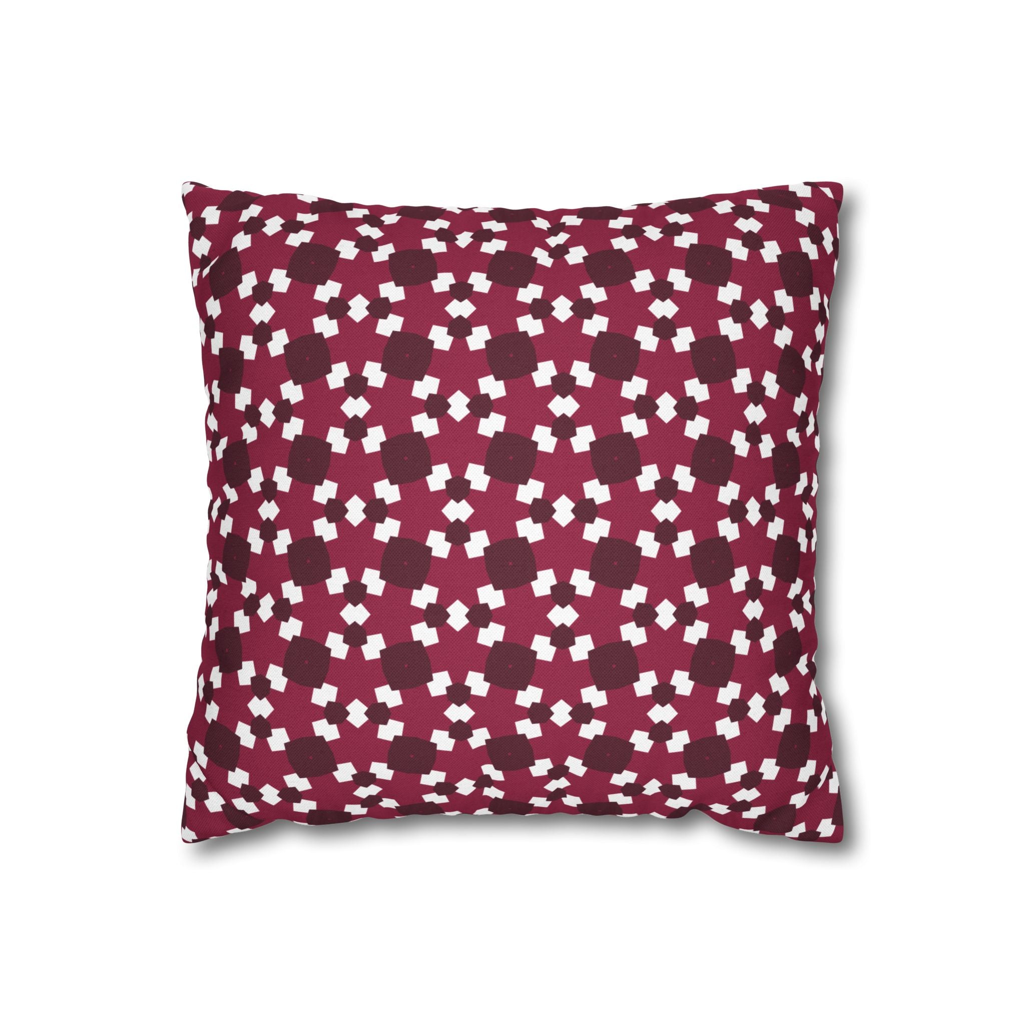 Burgundy Floral Geometric Throw THROW PILLOW COVER — Cozy Patterned Square Cushion Cover