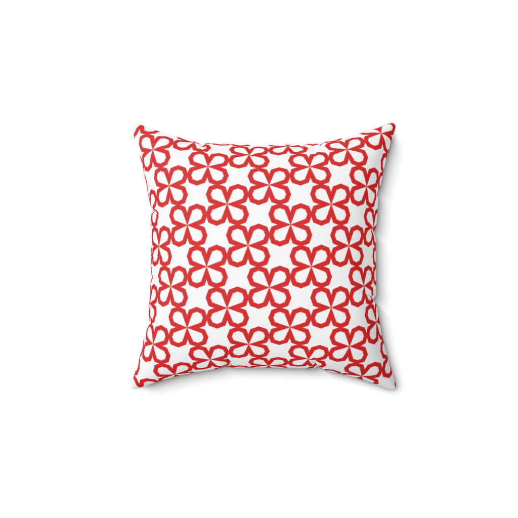 Red Floral Geometric Throw Pillow — Modern Patterned Square Accent Cushion