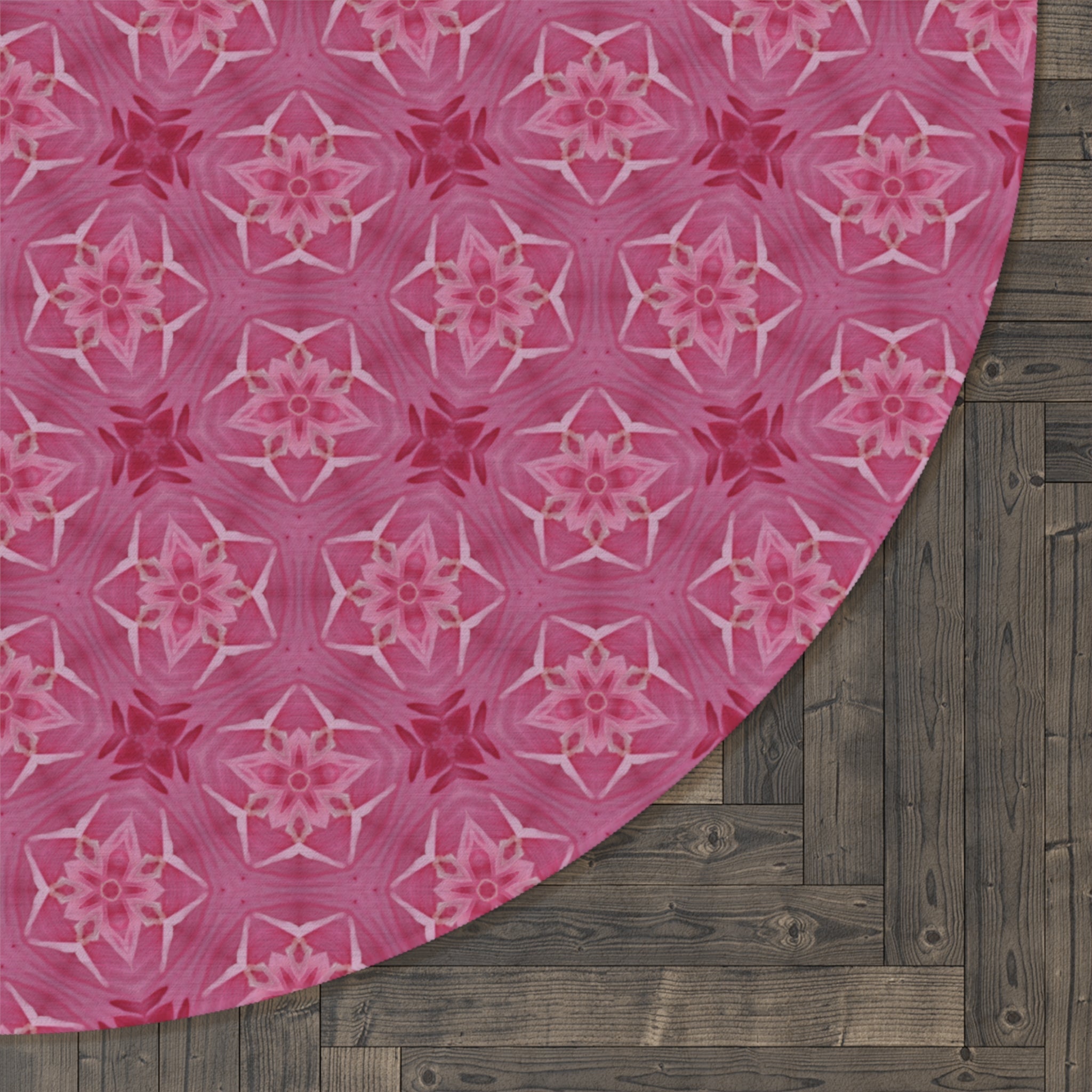 Pink Floral Kaleidoscope Round Rug — Decorative Boho Accent Rug