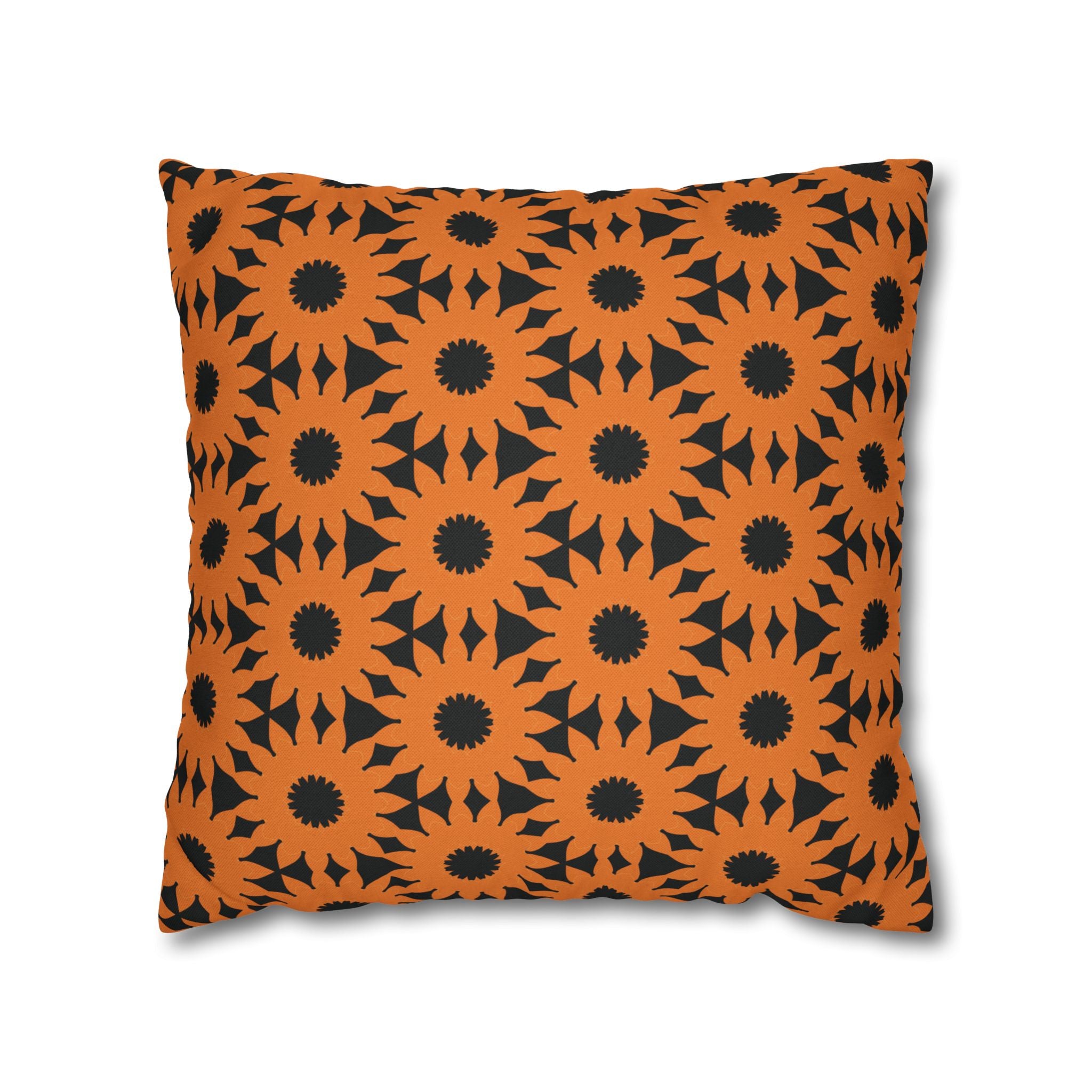 Orange & Black Sunflower Pattern THROW PILLOW COVER — Fall Halloween Decorative Throw Pillow