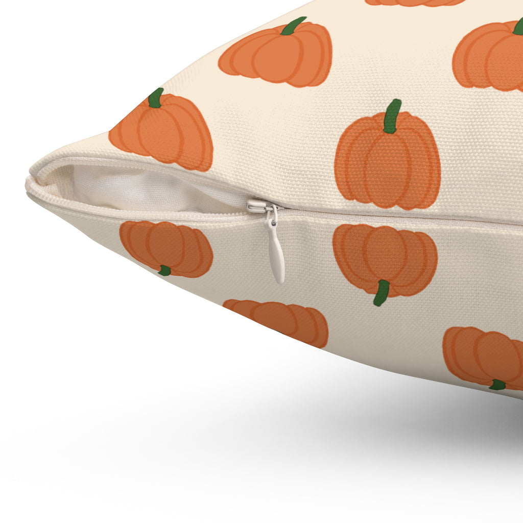 Cream Halloween Pumpkin Pattern Square Pillow — Halloween Fall Decorative Throw Pillow