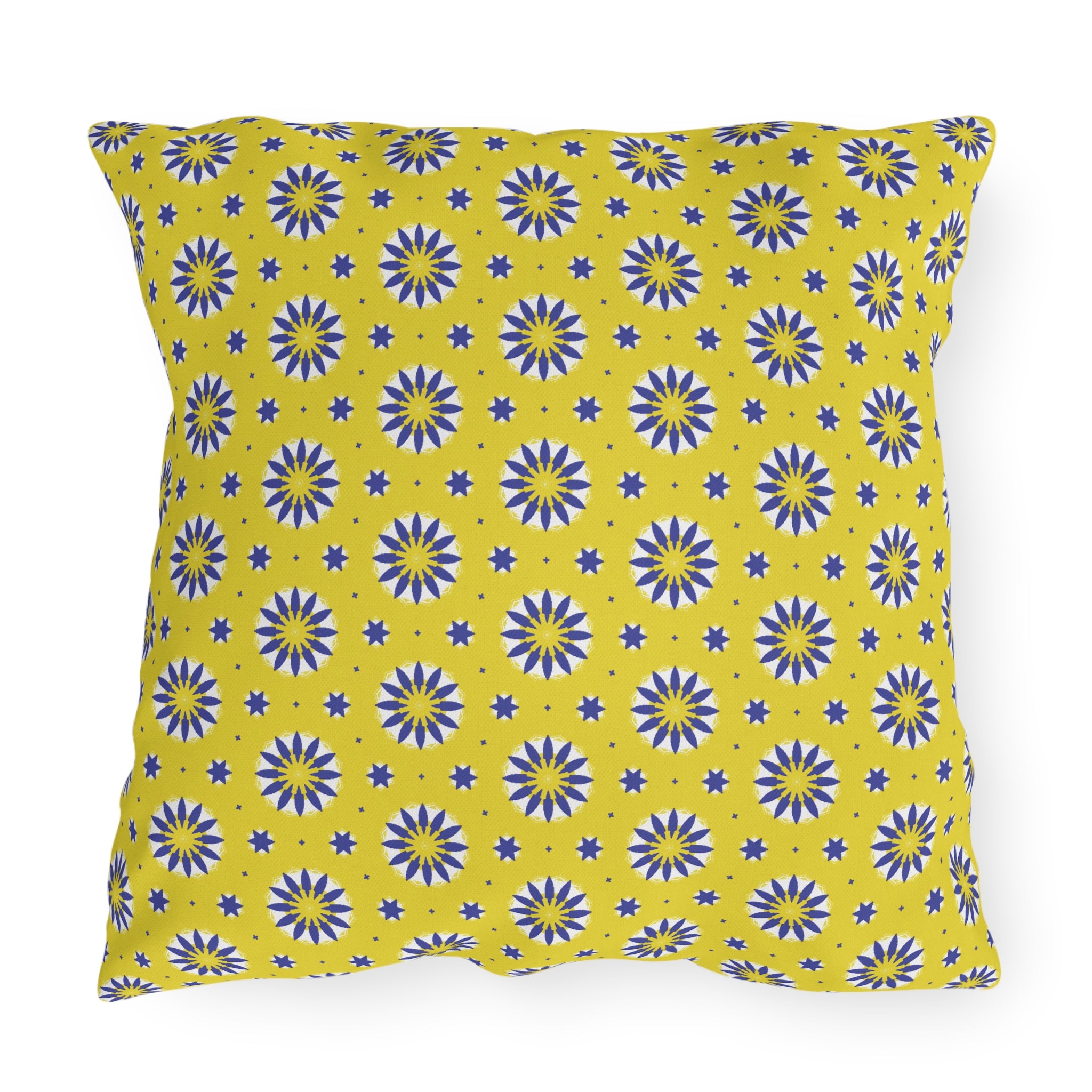 Outdoor Pillow — Yellow Blue Sunshine Floral Pattern Decorative Cushion for Patio & Porch