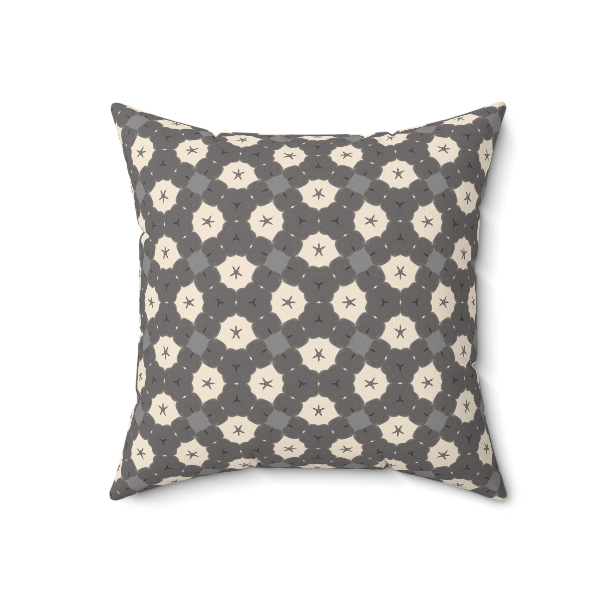 Charcoal and Cream Throw Pillow — Geometric Gray Patterned Square Pillow