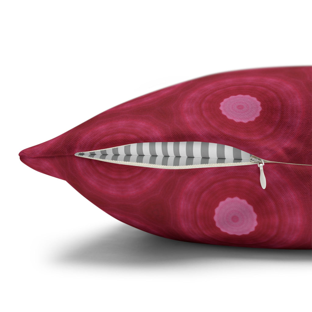 Raspberry Red Circle Pattern Decorative THROW PILLOW COVER — Spun Polyester Square Throw Pillow Cover