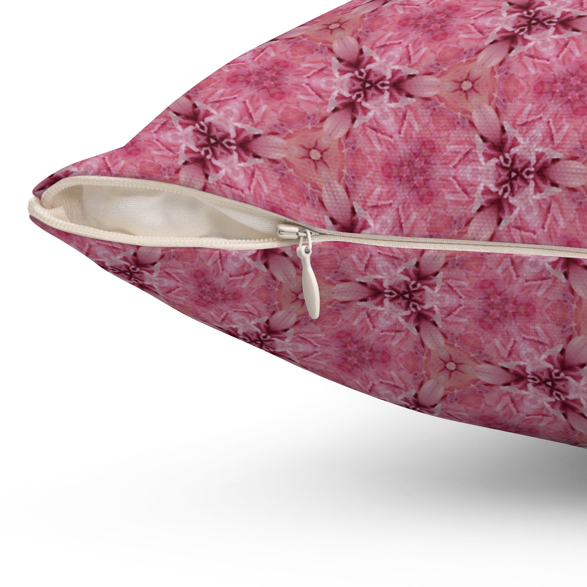 Pink Floral Kaleidoscope Square Pillow – Decorative Throw Cushion