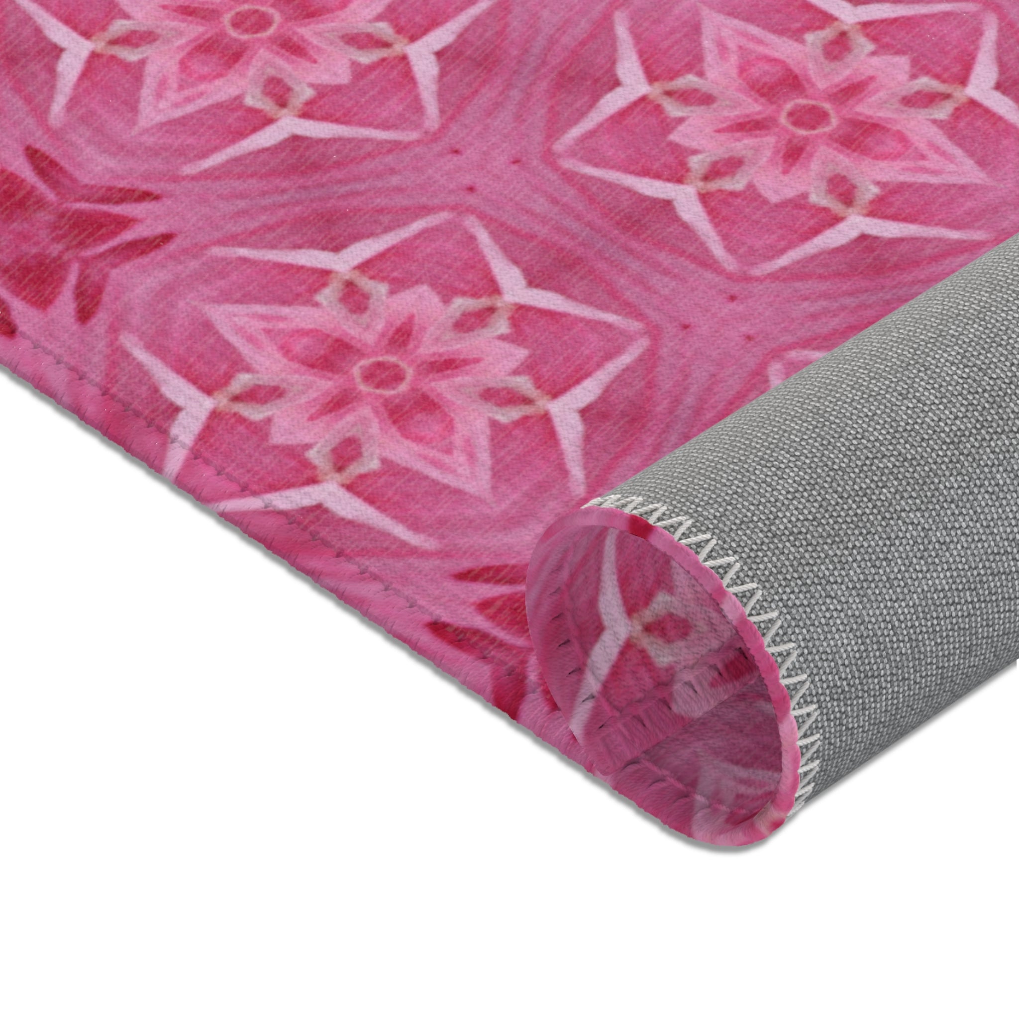 Pink Floral Kaleidoscope Area Rug — Boho Bedroom Accent Rug