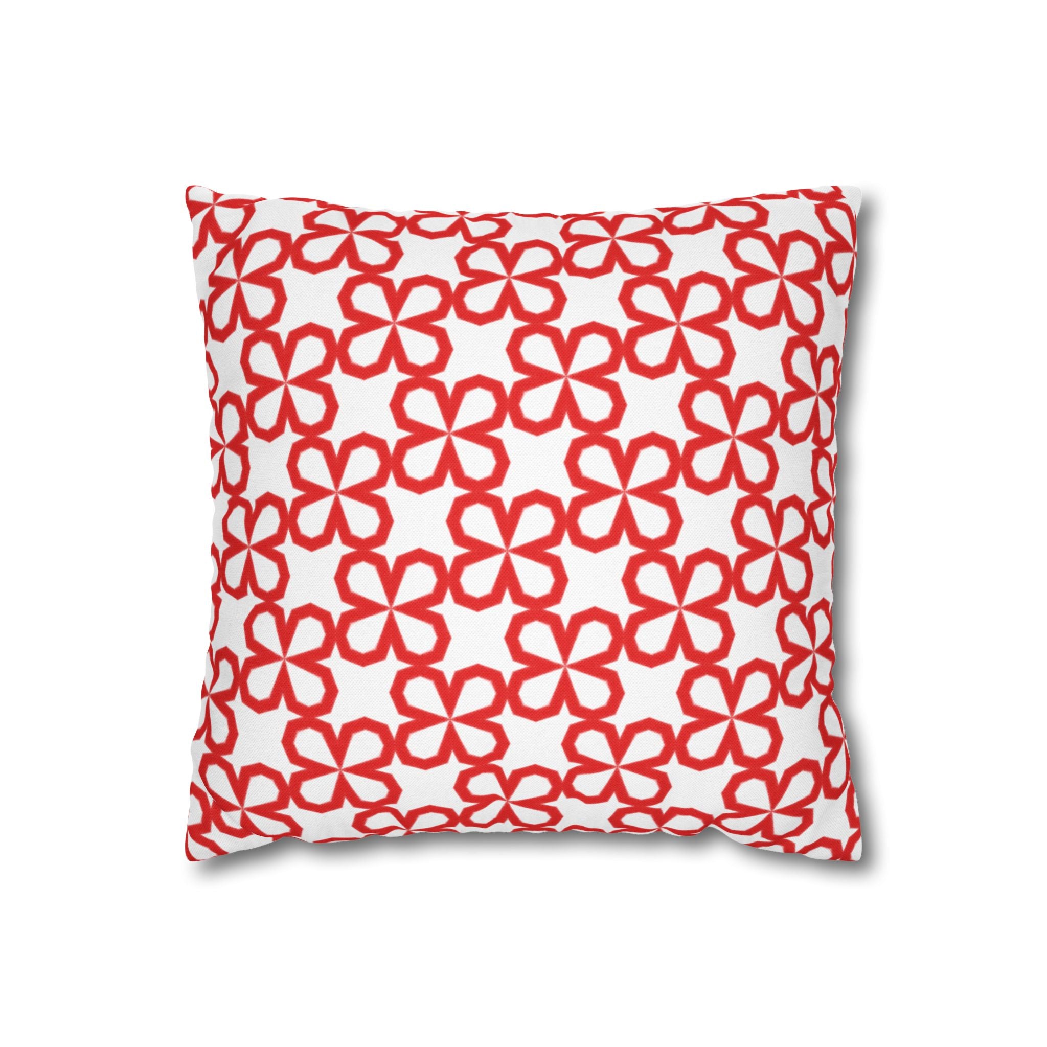 Red Doodle Flowers Pattern THROW PILLOW COVER — Decorative Square Throw Pillow Cover