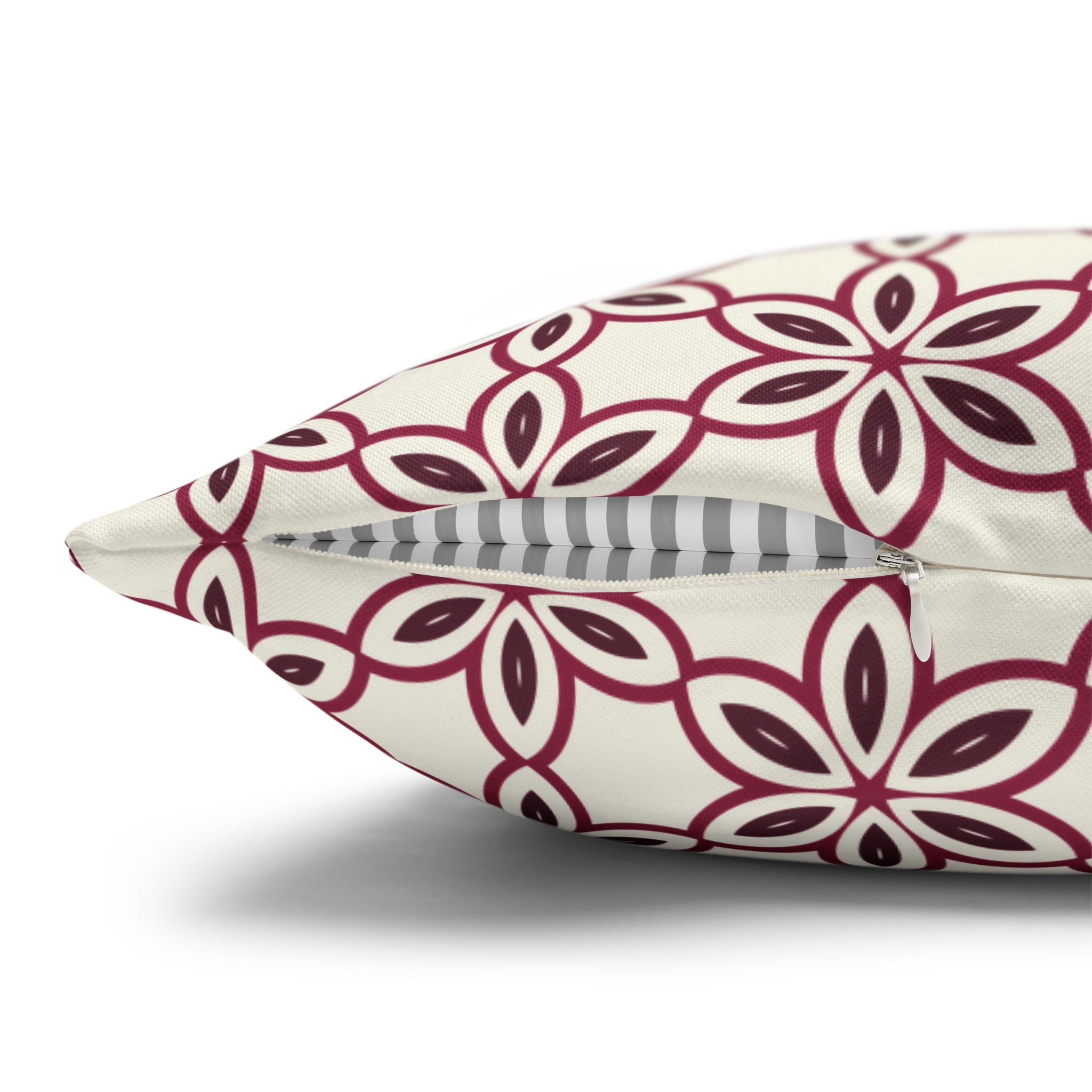 Cream Pillow THROW PILLOW COVER with Burgundy Flowers — Pink Geometric Square Throw Pillowcase