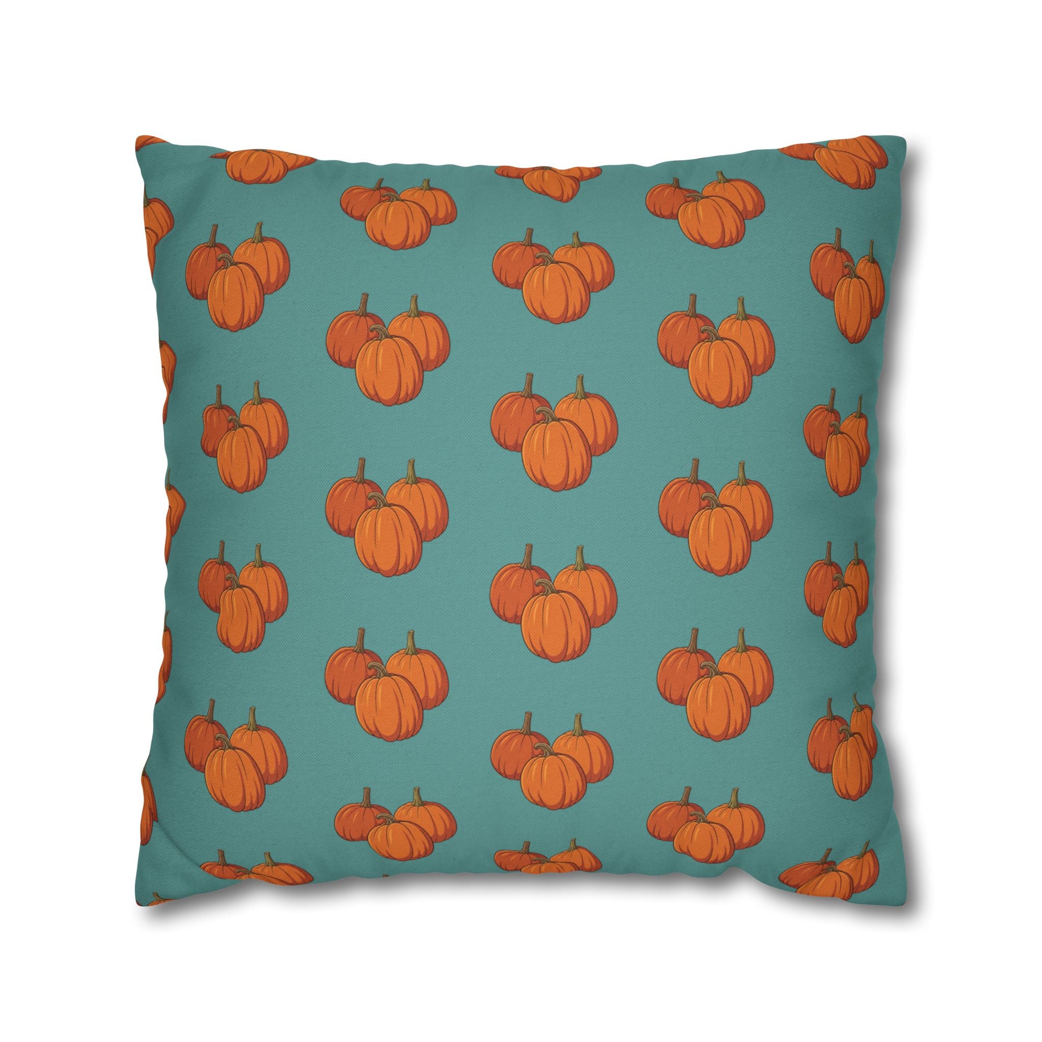 Teal Autumn Pumpkin Pattern THROW PILLOW COVER — Teal Fall Décor Cushion Cover