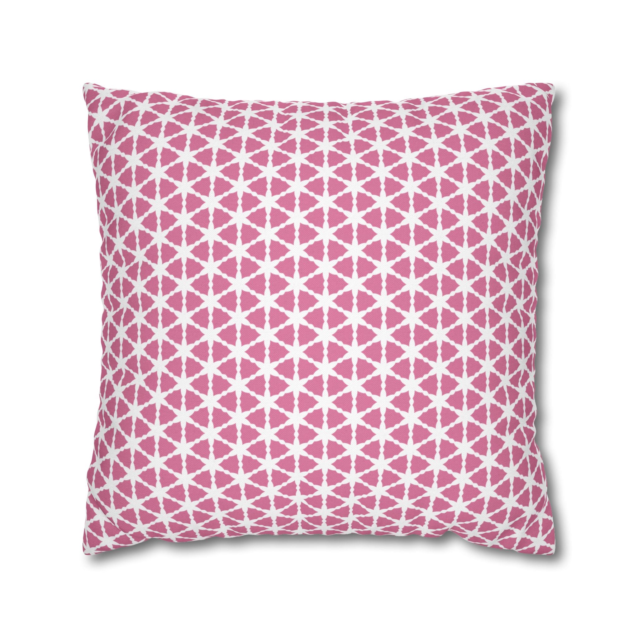 Coconut Ice Pink and White Pattern Throw THROW PILLOW COVER — Modern Triangle Pattern Square Pillowcase