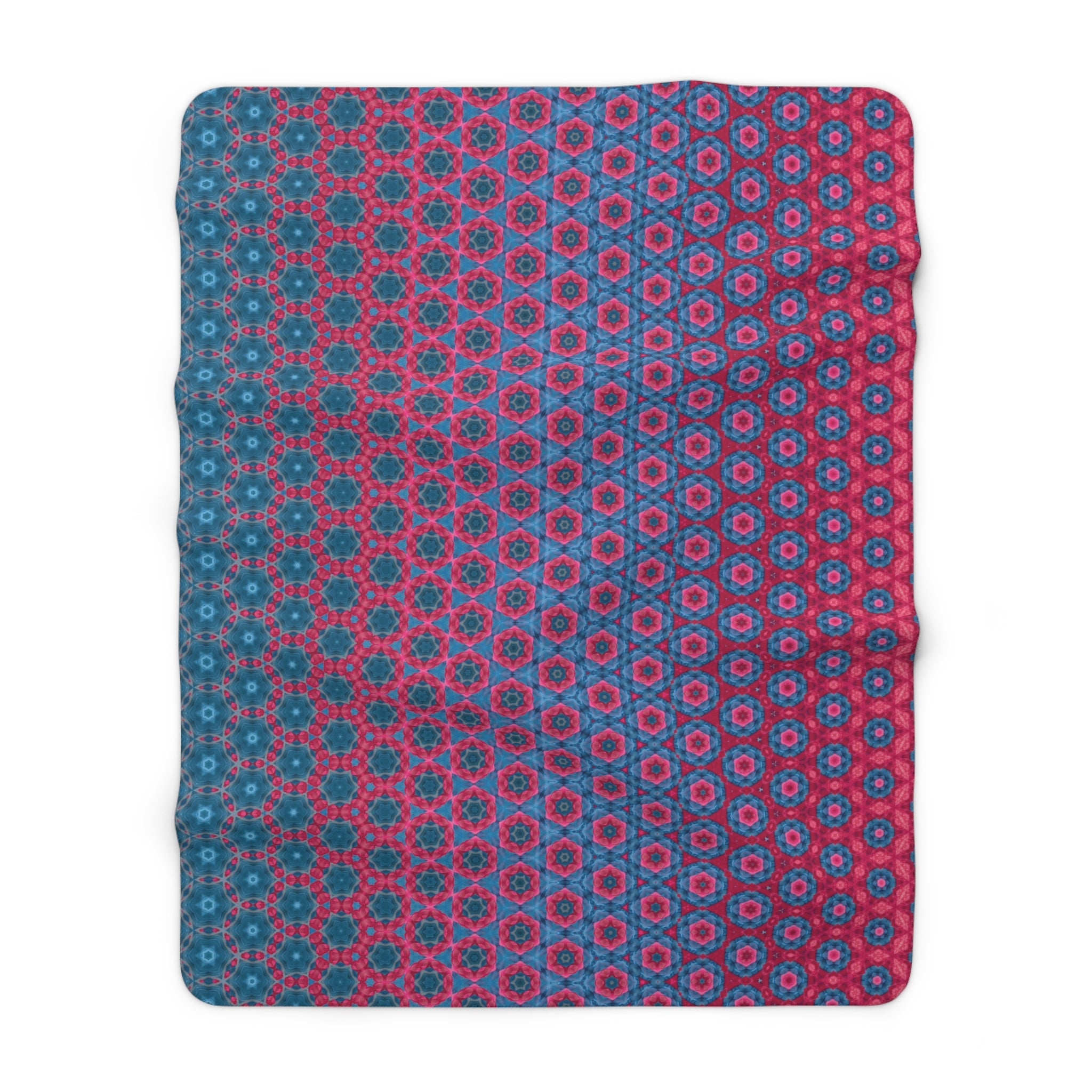 Ombre Sherpa Blanket — Plush Fleece Throw with Pink & Teal Geometric Pattern