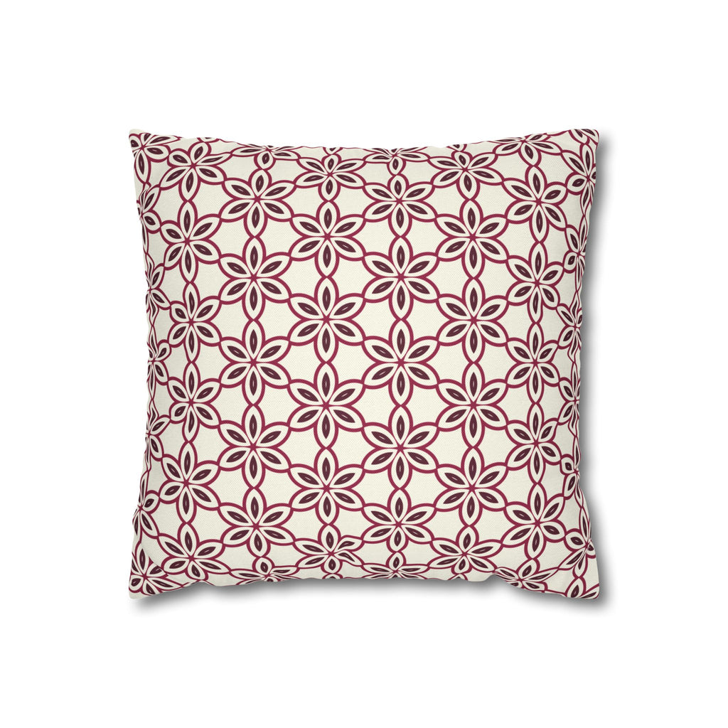 Cream Pillow THROW PILLOW COVER with Burgundy Flowers — Pink Geometric Square Throw Pillowcase